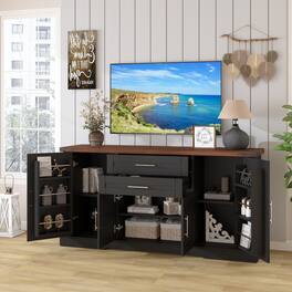Boyel Living - 63 Inch Farmhouse Barn Door Storage Cabinet with Drawers and Door Rack - Black