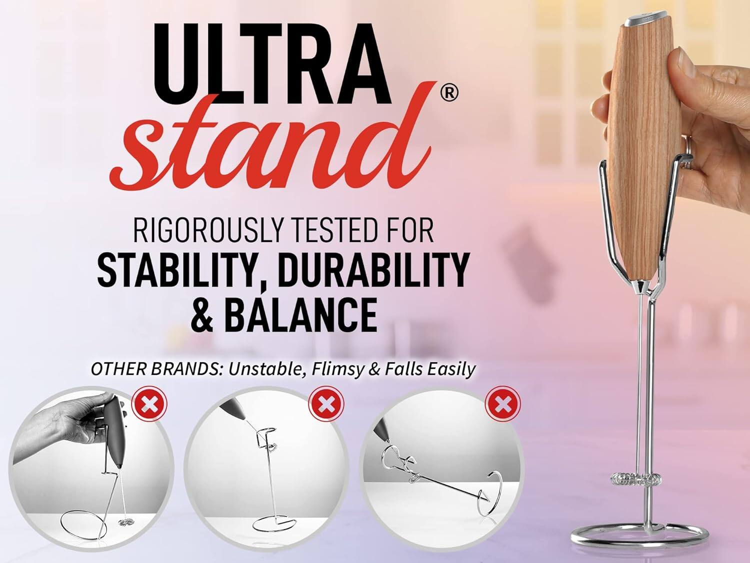 ULTRA stand  
RIGOROUSLY TESTED FOR STABILITY, DURABILITY & BALANCE  

OTHER BRANDS: Unstable, Flimsy & Falls Easily