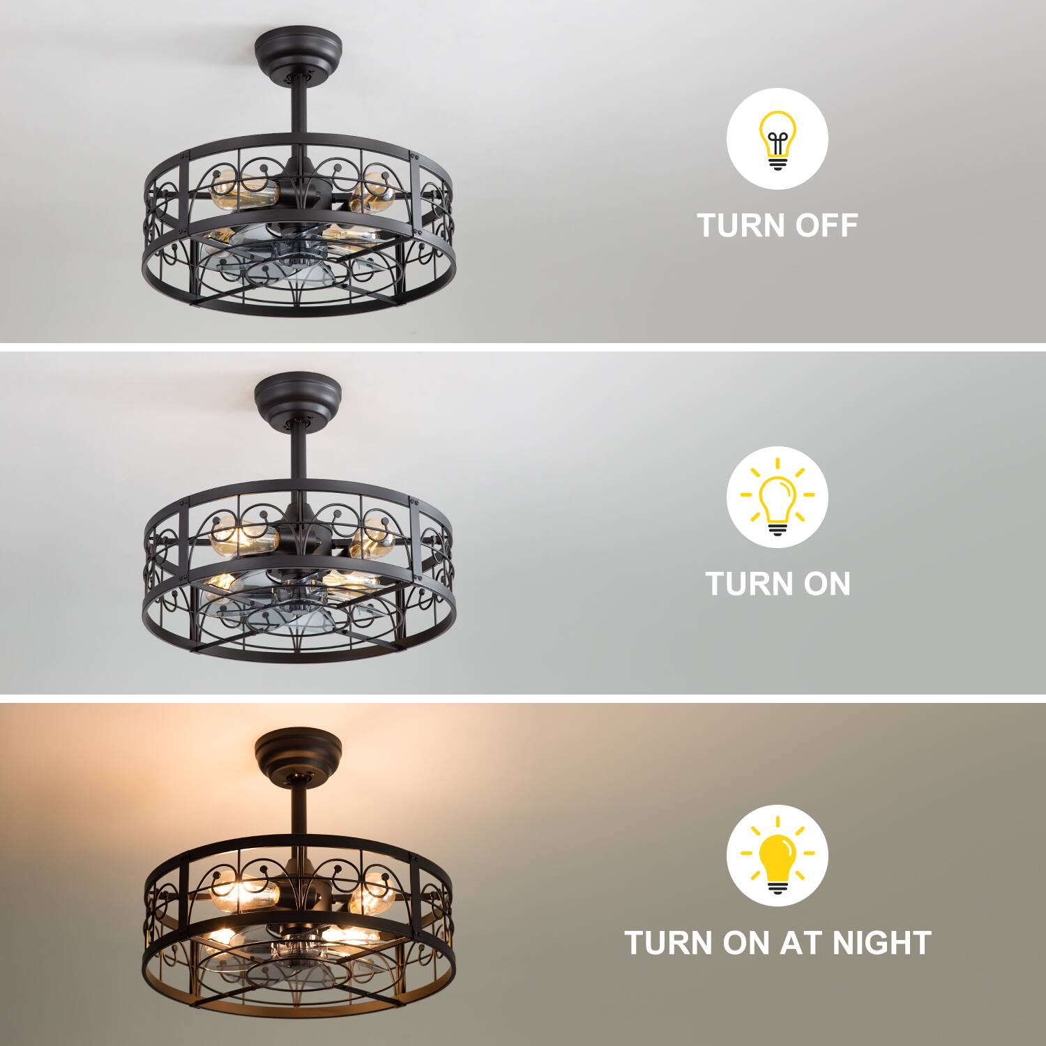 TURN OFF, TURN ON, TURN ON AT NIGHT