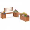 Front. Costway - Costway Outdoor Planter Box Set with Shorea Hardwood Planter Box, Bench, Slat Backrest - Natural.