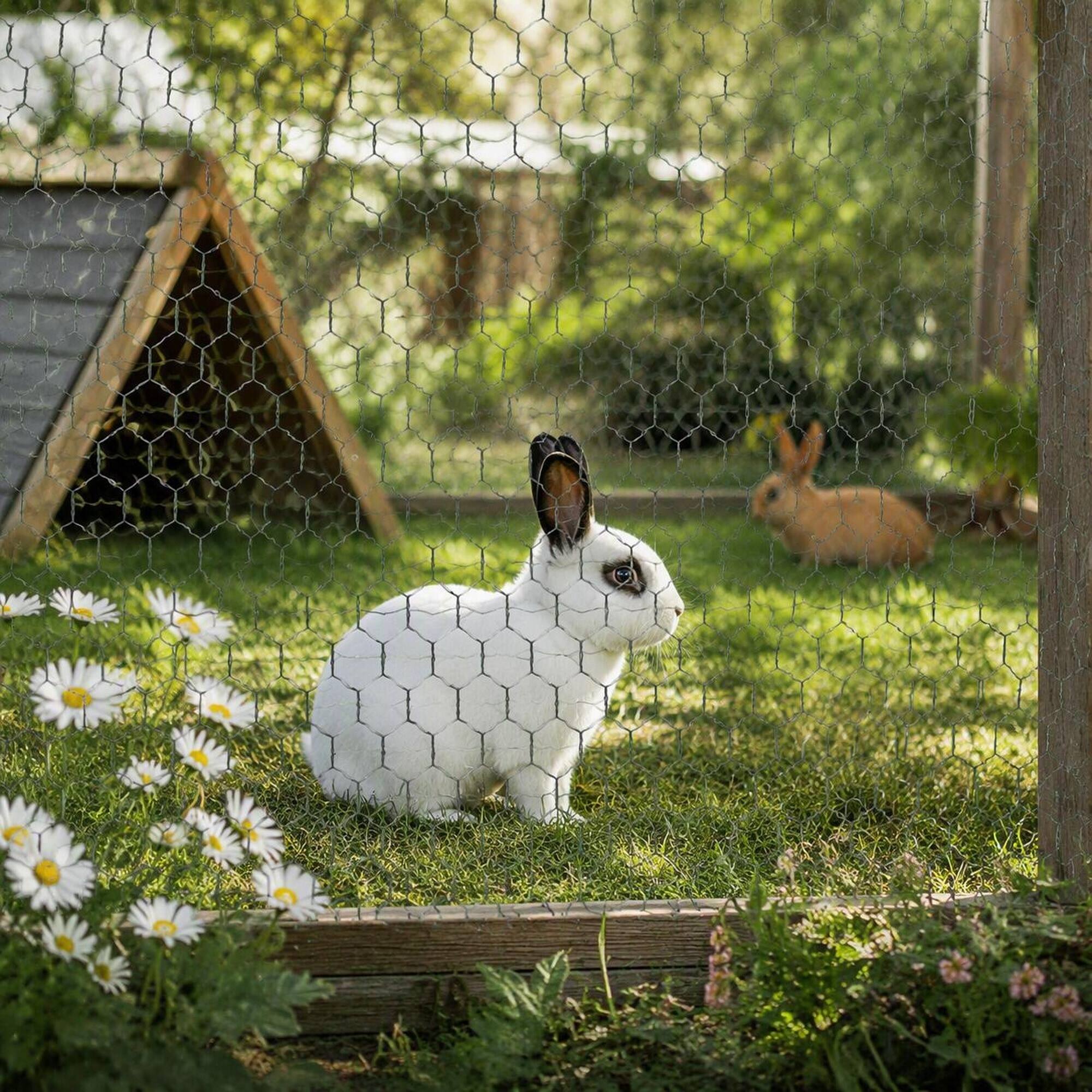 Left. RYHNUYNE - Galvanized Hexagonal Chicken Wire Fencing, Large Size Green PVC-Coated Poultry Netting, Rust-Resistant Garden Fence.