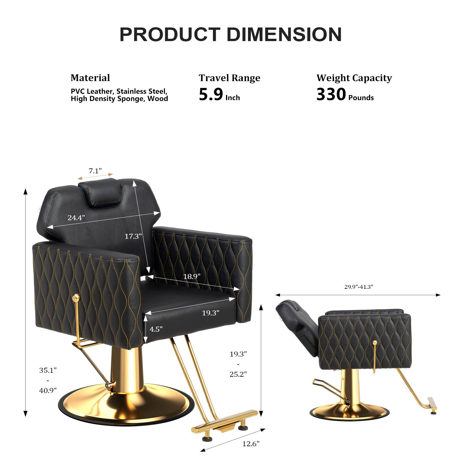 PRODUCT DIMENSION

Material: PVC Leather, Stainless Steel, High Density Sponge, Wood

Travel Range: 5.9 Inch

Weight Capacity: 330 Pounds

Dimensions:
- 7.1"
- 24.4"
- 17.3"
- 18.9"
- 19.3"
- 4.5"
- 19.3"
- 35.1"
- 40.9"
- 12.6"
- 29.9"-41.3"
- 25.2"