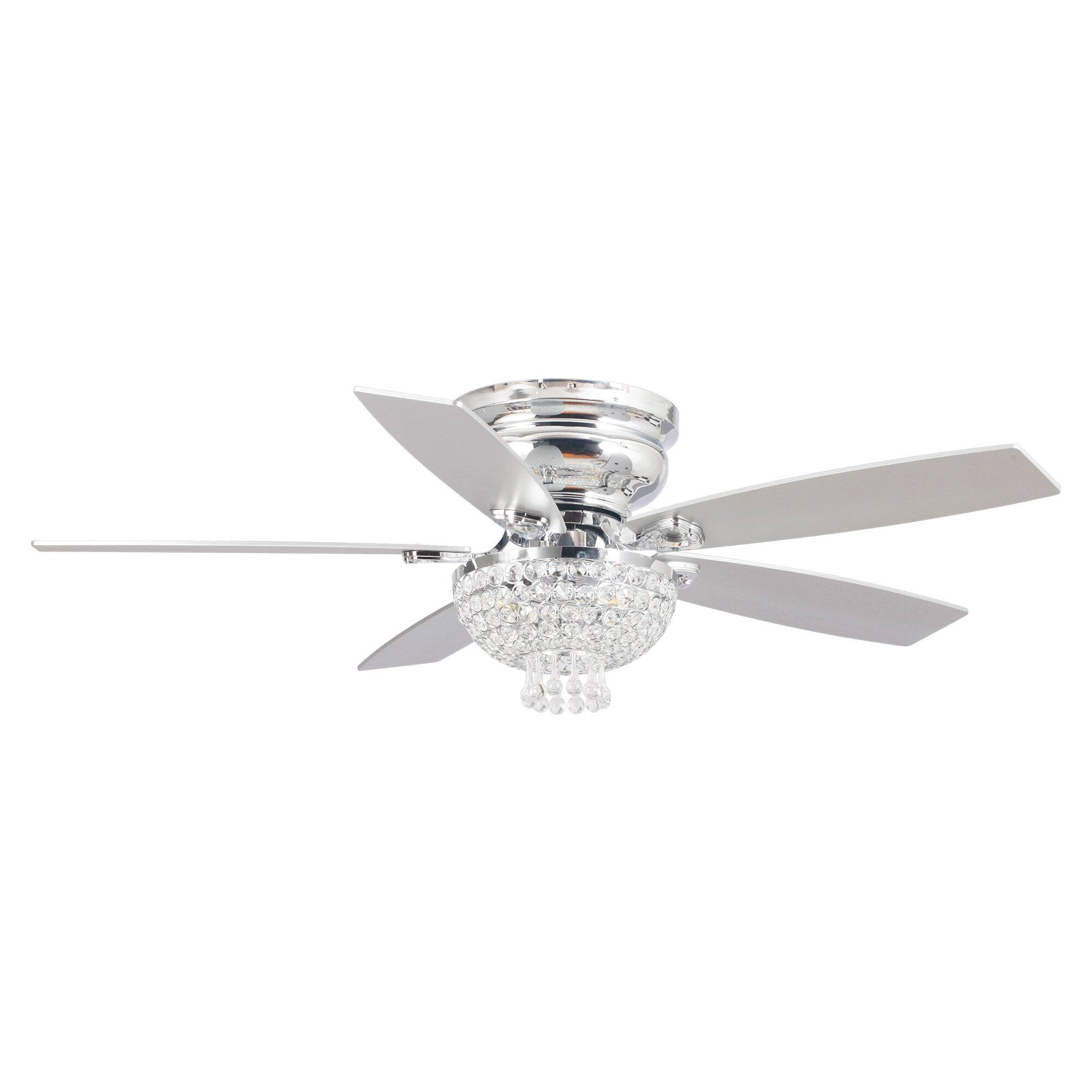 Alt View 5. Parrot Uncle - 52" Modern Chrome Low Profile Crystal Ceiling Fan with Remote and 3-Speed Motor - Chrome.
