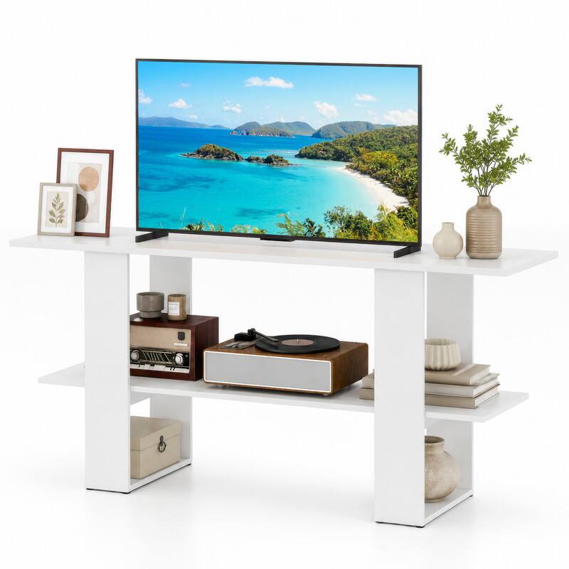 Alt View 4. WELLFOR - 2-Tier TV Stand with Storage for TVs up to 55", Entertainment Center Console Table with Open Shelf - White.