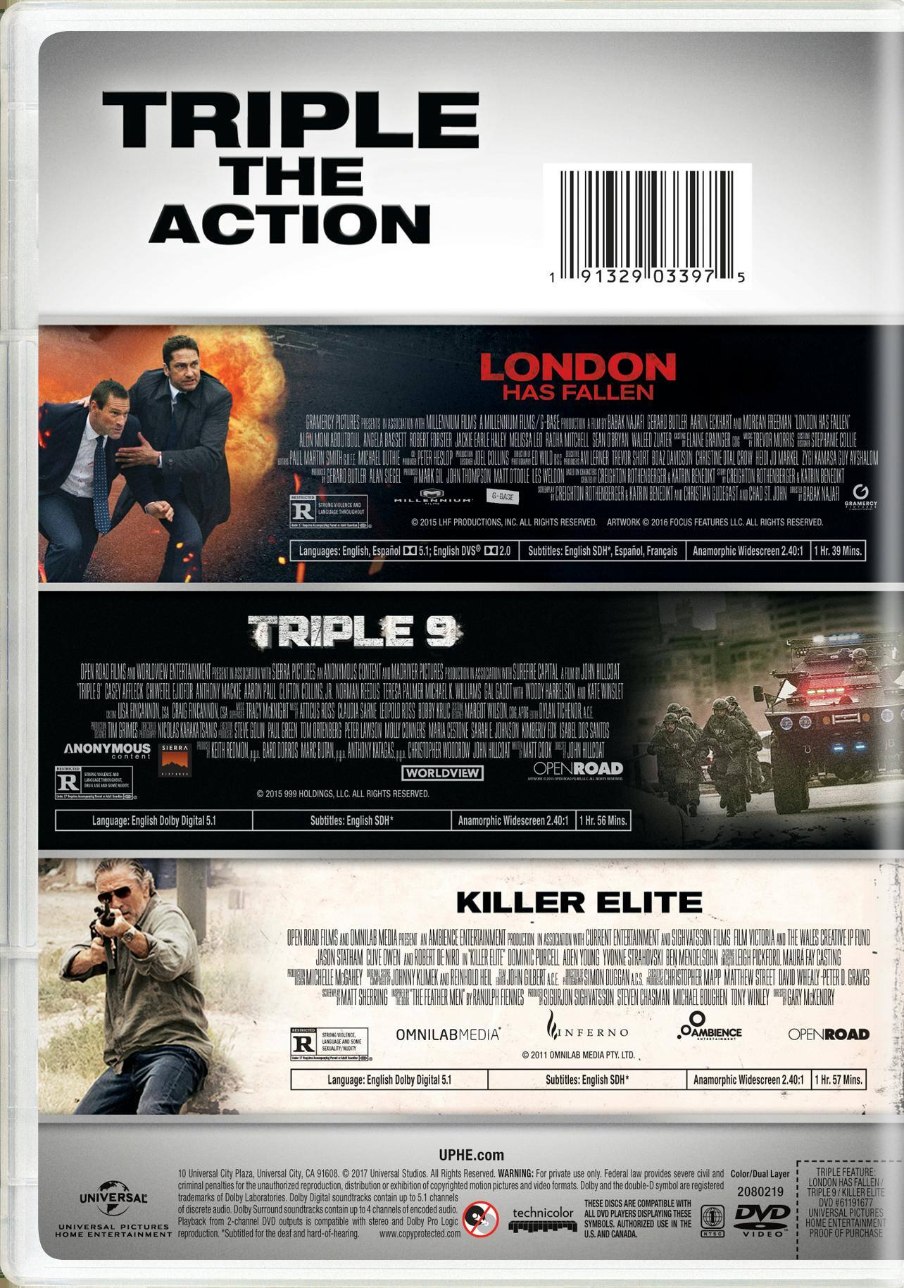 Angle. London Has Fallen/Triple 9/Killer Elite (DVD Triple Feature) [DVD].