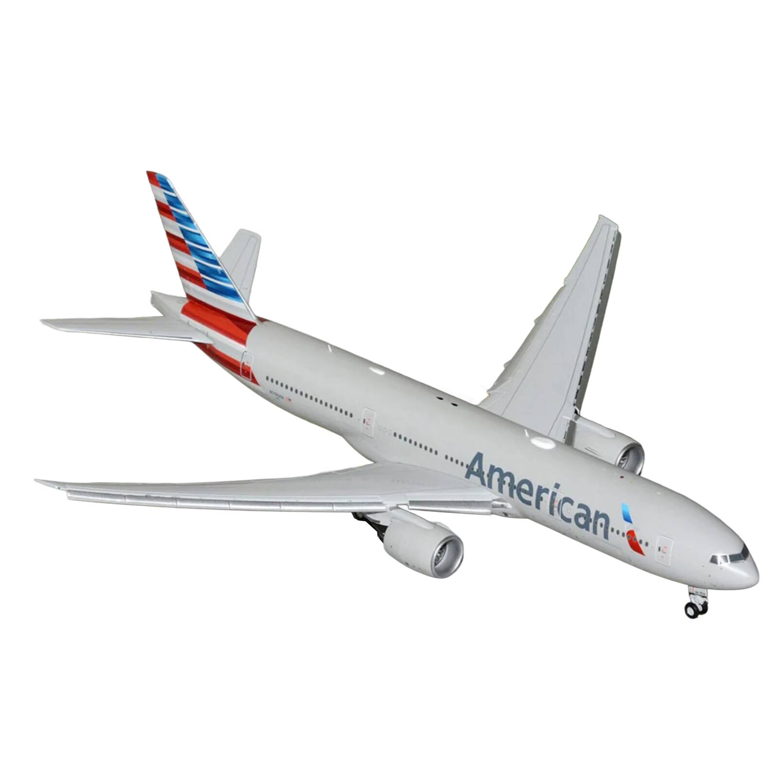 Alt View 1. GeminiJets - Boeing 777-200ER Commercial Aircraft with Flaps Down Silver with Striped Tail 1/200 Diecast Model Airplane by GeminiJets.