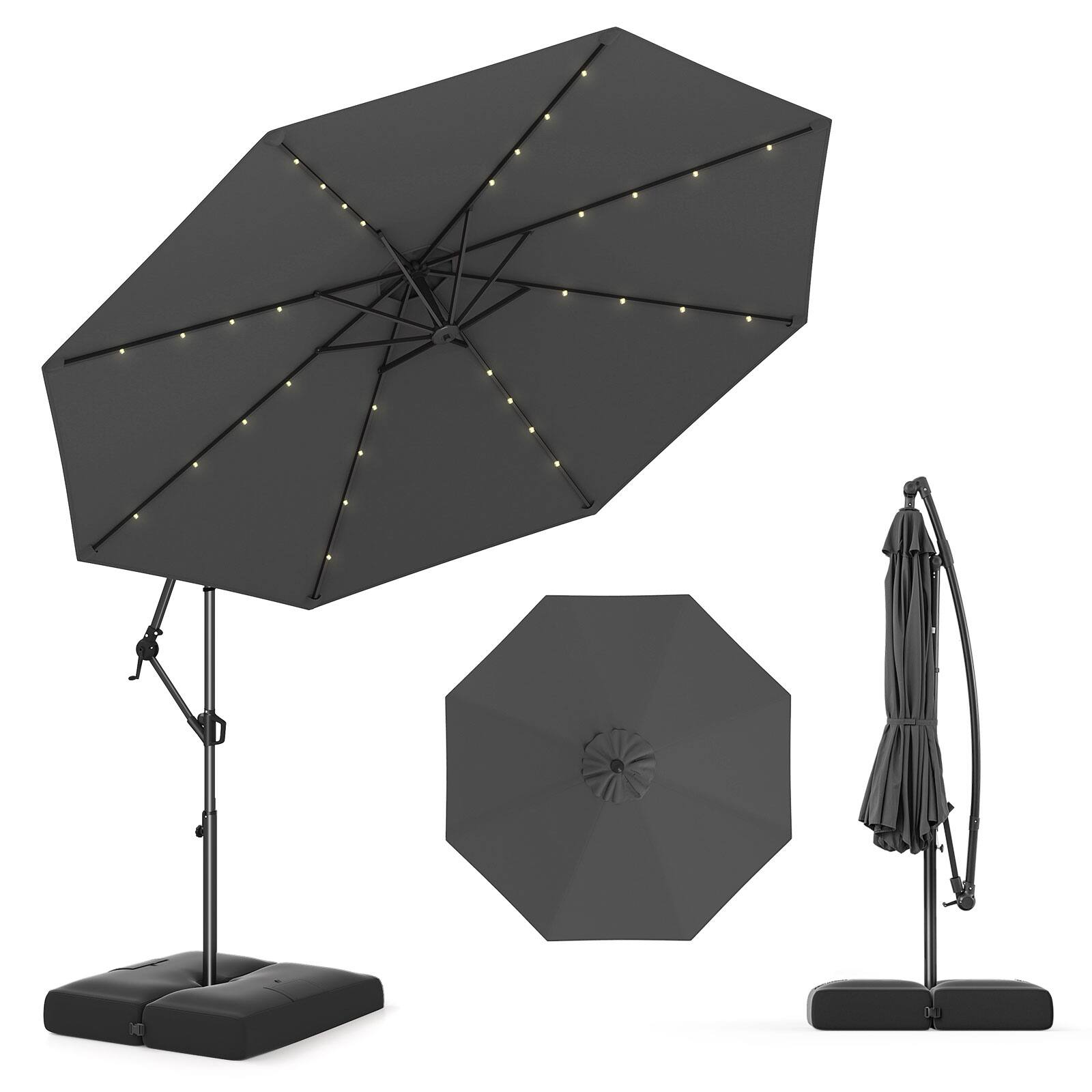 Gymax - 10 FT Solar Offset Hanging Umbrella Patio Cantilever Umbrella w/ 32 LED Lights - Gray price history on PriceWatchPro