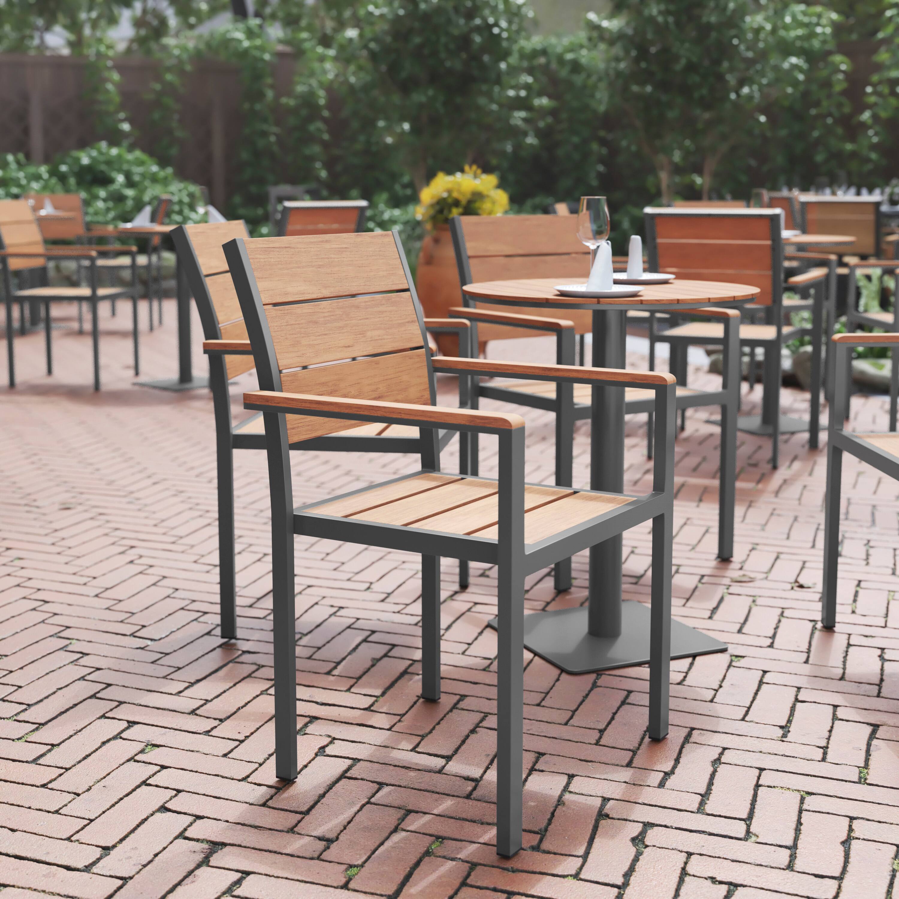 Alt View 1. Flash Furniture - Finch Commercial Grade Patio Chair with Arms, Stackable Side Chair with Faux Teak Poly Slats and Metal Frame, Natural/Gr - Natural.