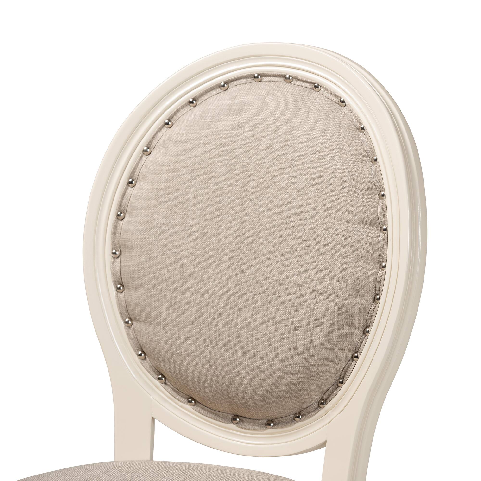 Back. Baxton Studio - Louis Traditional French Inspired Fabric Upholstered and Finished Wood 2-Piece Dining Chair Set - Grey/White.