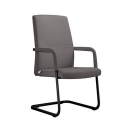 LeisureMod - Evander Leather Office Chair with Aluminum Frame, Fixed Armrests, Sponge Cushion, Easy-Clean Design & Quick Assembly - Gray