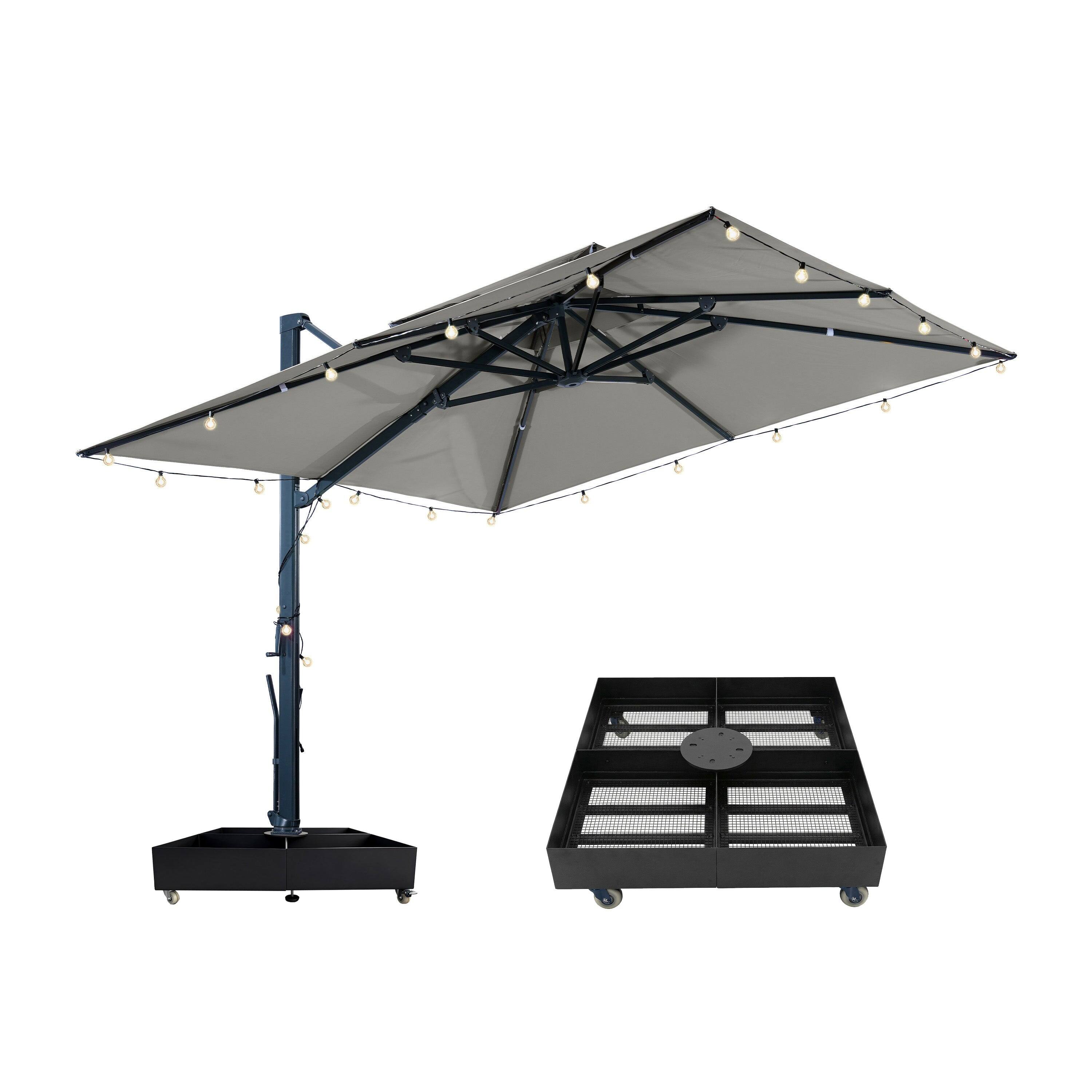 Left. Mondawe - 10x10ft Cantilever Patio Umbrella with DIY Drape Hook and Base - Gray.