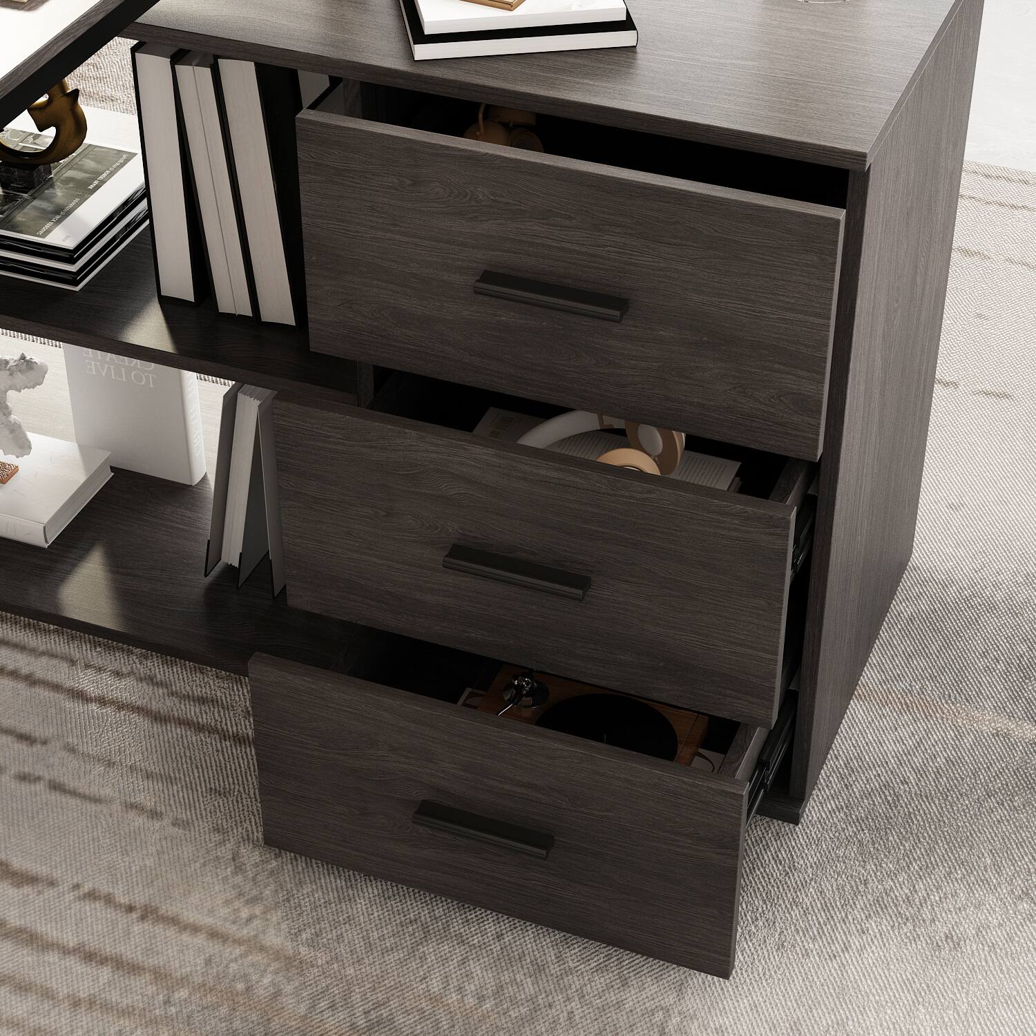 Alt View 4. Famapy - Famapy Multi - Color L - Shaped Desk: Corner - Friendly Design, Smooth Drawers & Versatile Use for Work/Gaming Setups - Dark Gray.