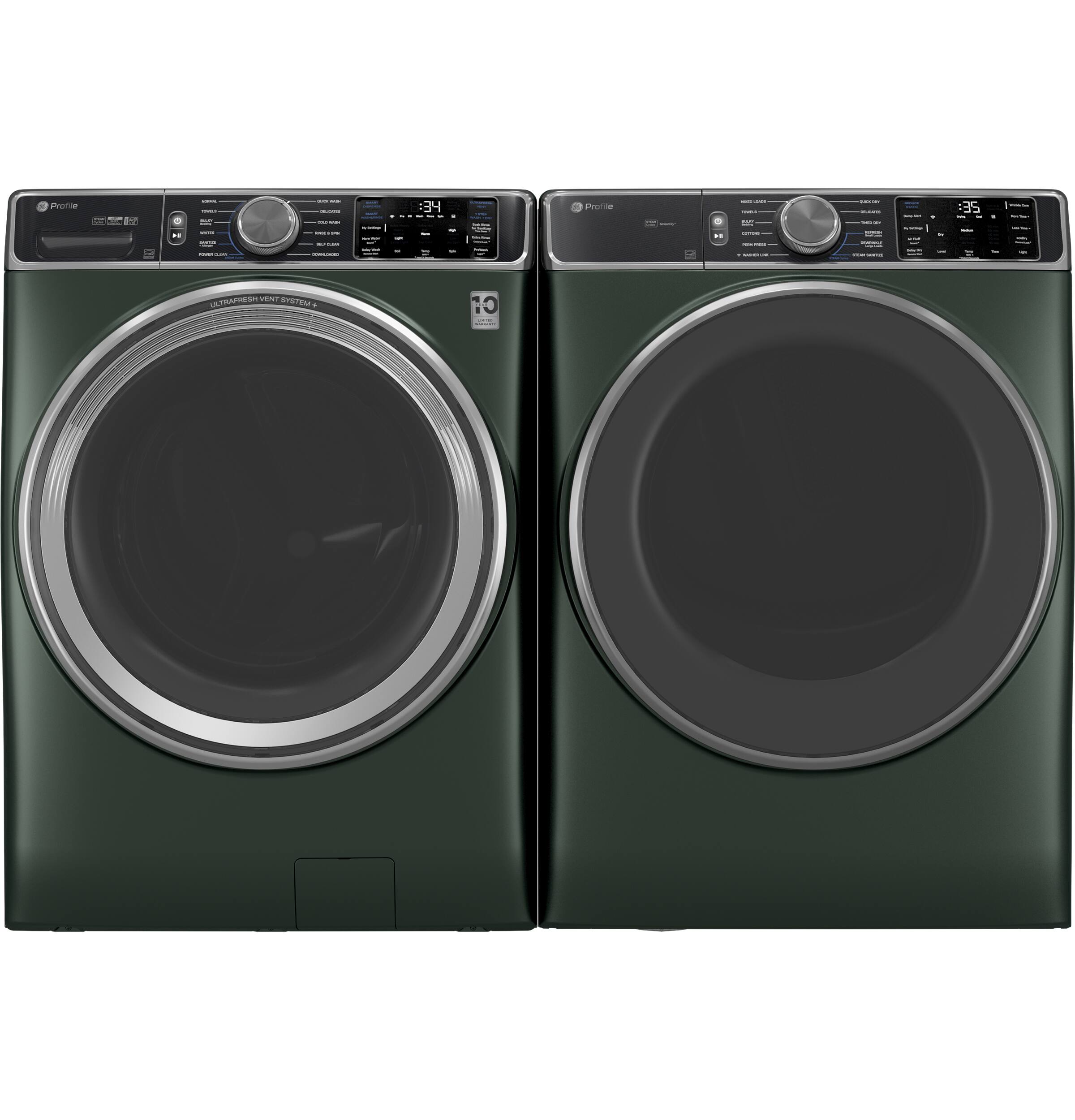 The text on the image reads "Profie - 34 I 35 - VENET SNETEL 10". This is a description of the washer and dryer set, which is likely a feature of the appliance.