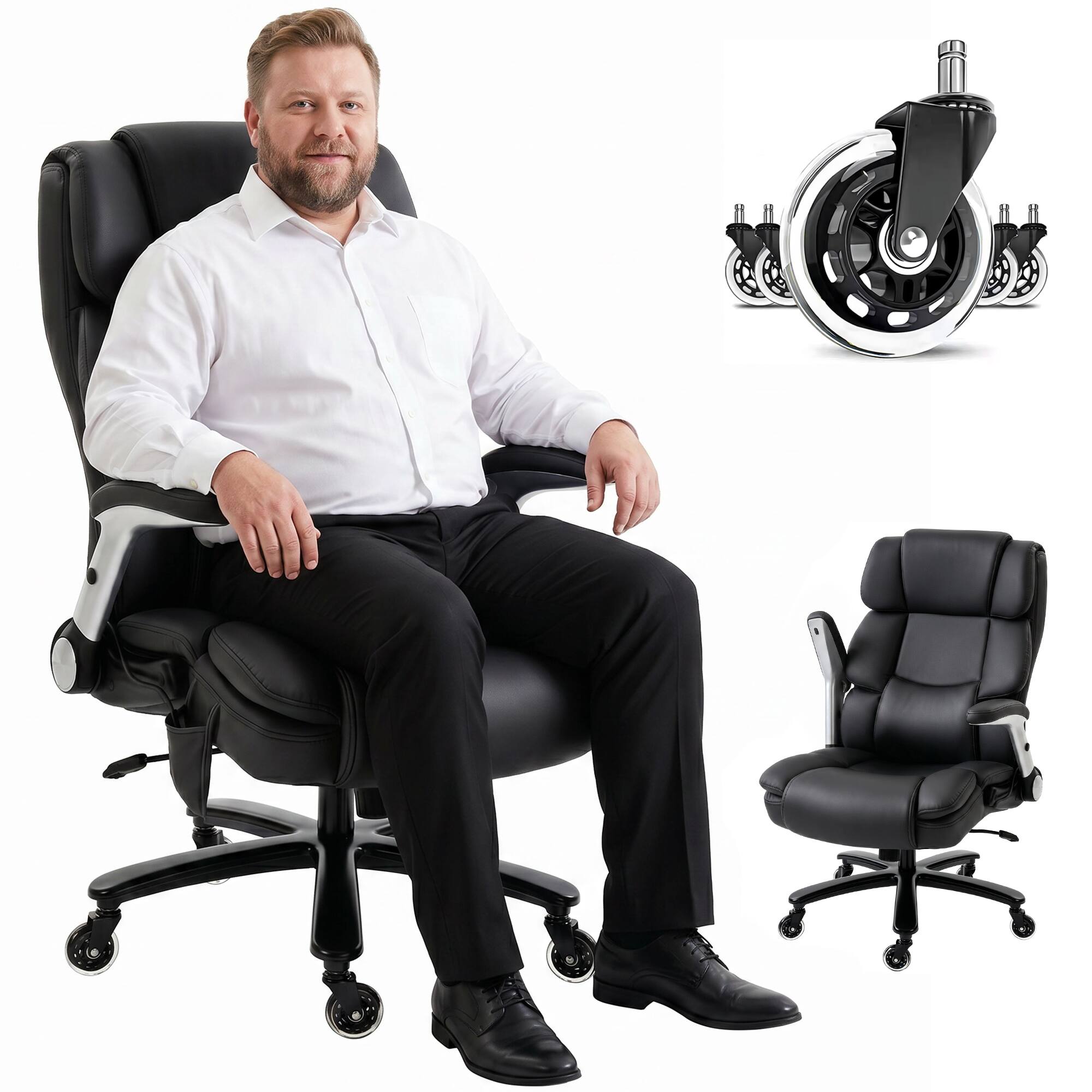 Front. Homcom - Office Chair with Inflatable Adjustable Lumbar Support - Black.