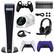 Front. Sony - PS5 Digital Console with Extra Purple Dualsense Controller and Accessories Kit - White.