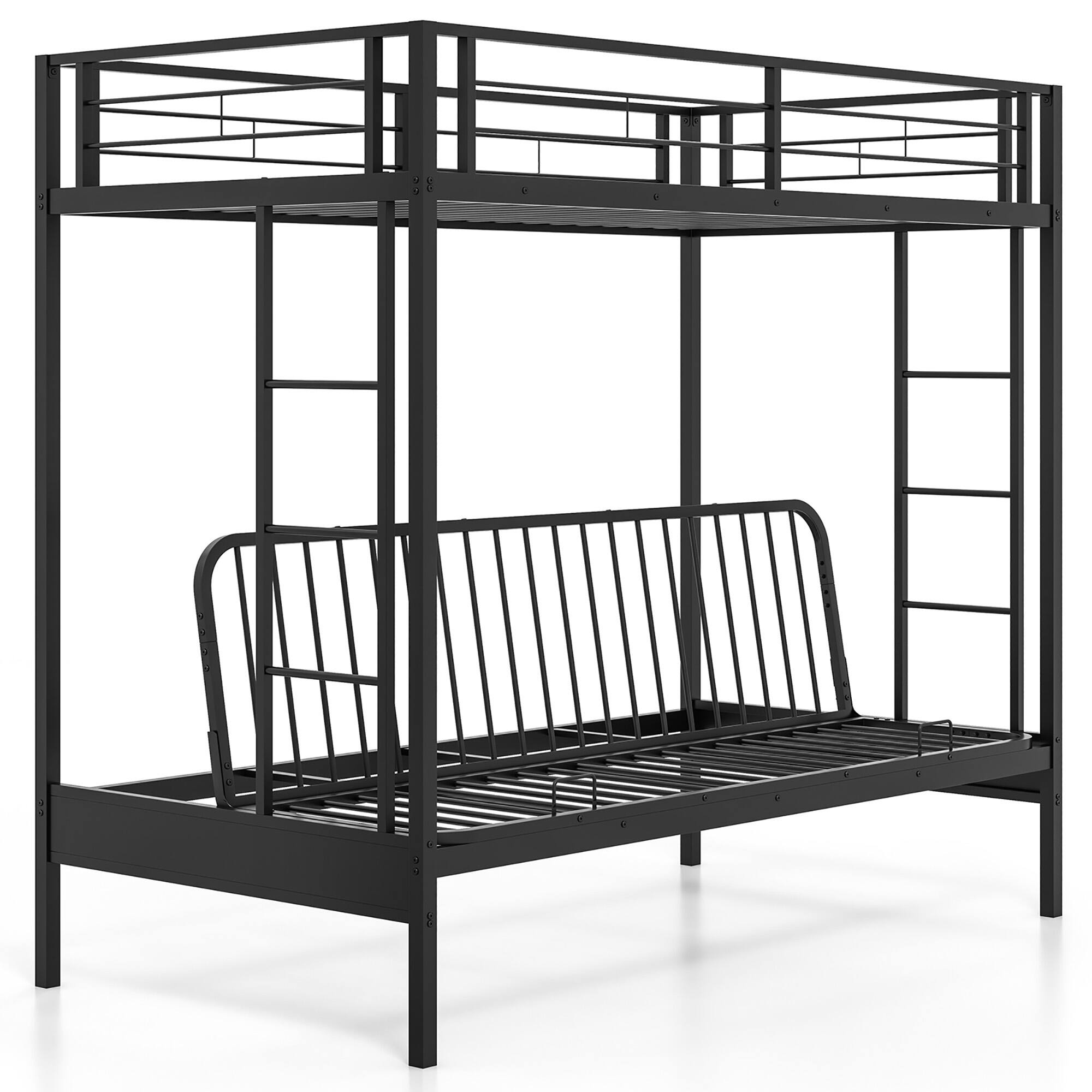 Alt View 9. Gymax - Gymax Twin Over Futon Bunk Bed Convertible Couch & Bed w/ Safety Guardrails - Black.