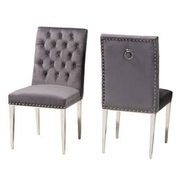 Baxton Studio - Caspera Contemporary Glam and Luxe Velvet Fabric and Silver Metal 2-Piece Dining Chair Set - Grey/Silver