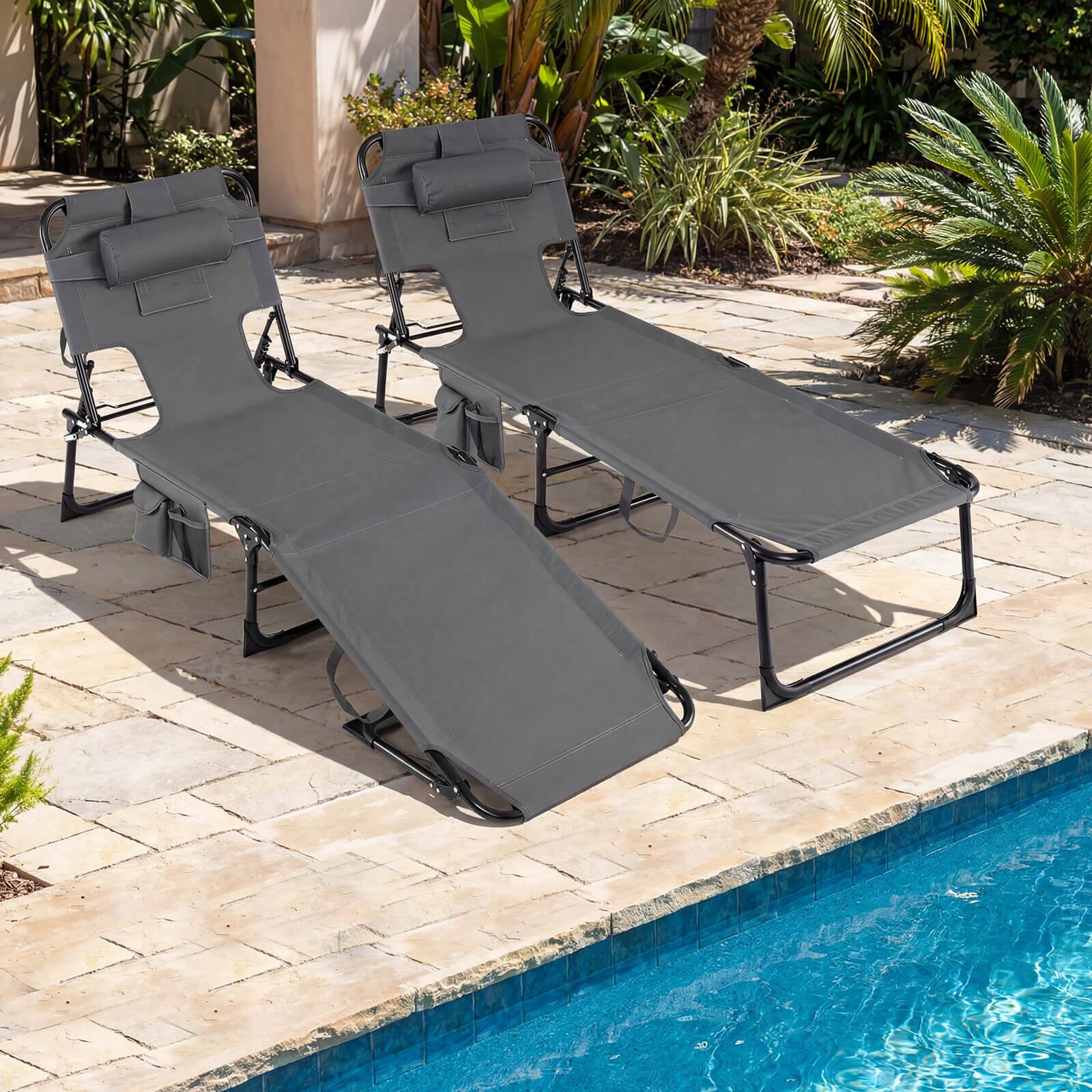 Alt View 3. Costway - Costway Outdoor Beach Lounge Chair Folding Chaise Lounge with Pillow - Gray.