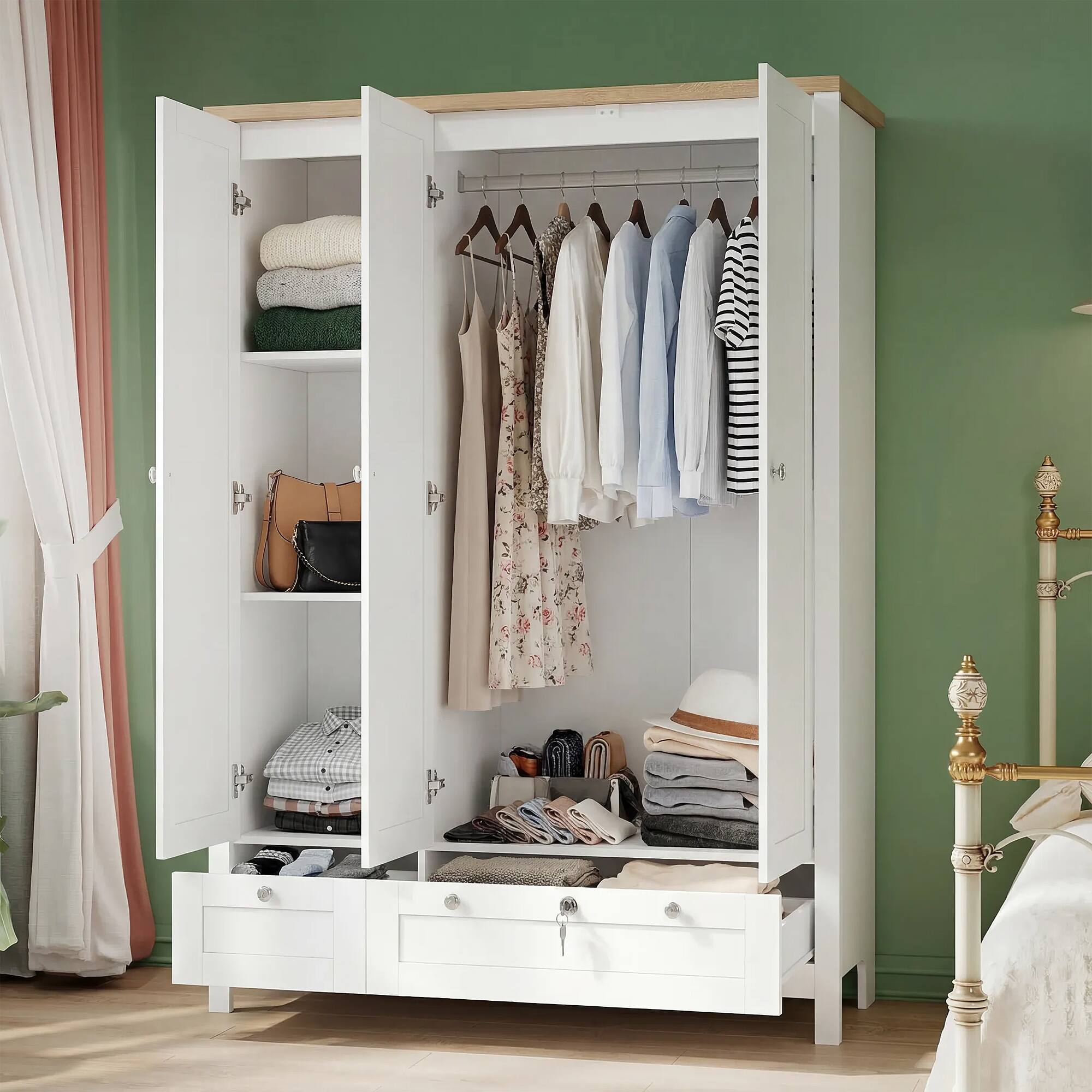 Alt View 1. Homcom - Doors Wardrobe Closet with 2 Drawers, Bedroom Armoire with Lockable Drawer - white.