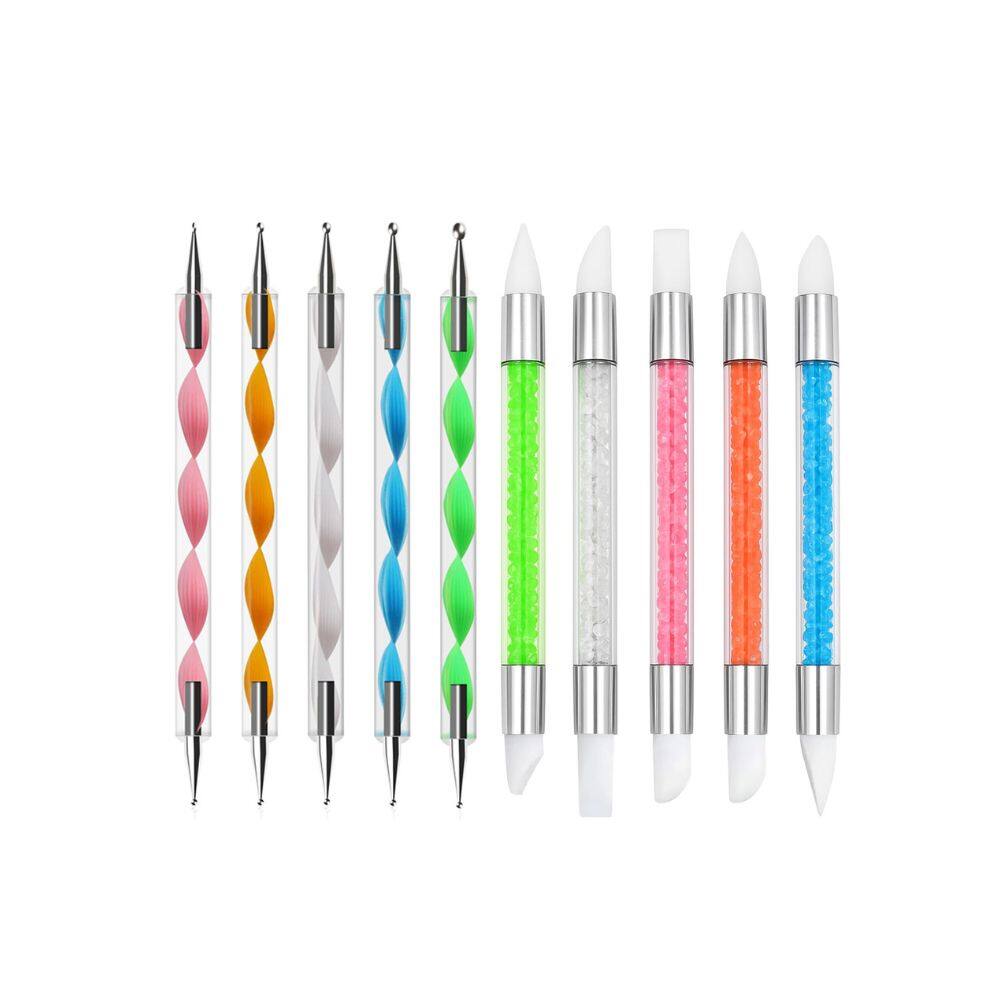 Front. Beauty Hub Ecommerce - 5-Piece Dual-Tipped Silicone Nail Art Pens - Multicolor.