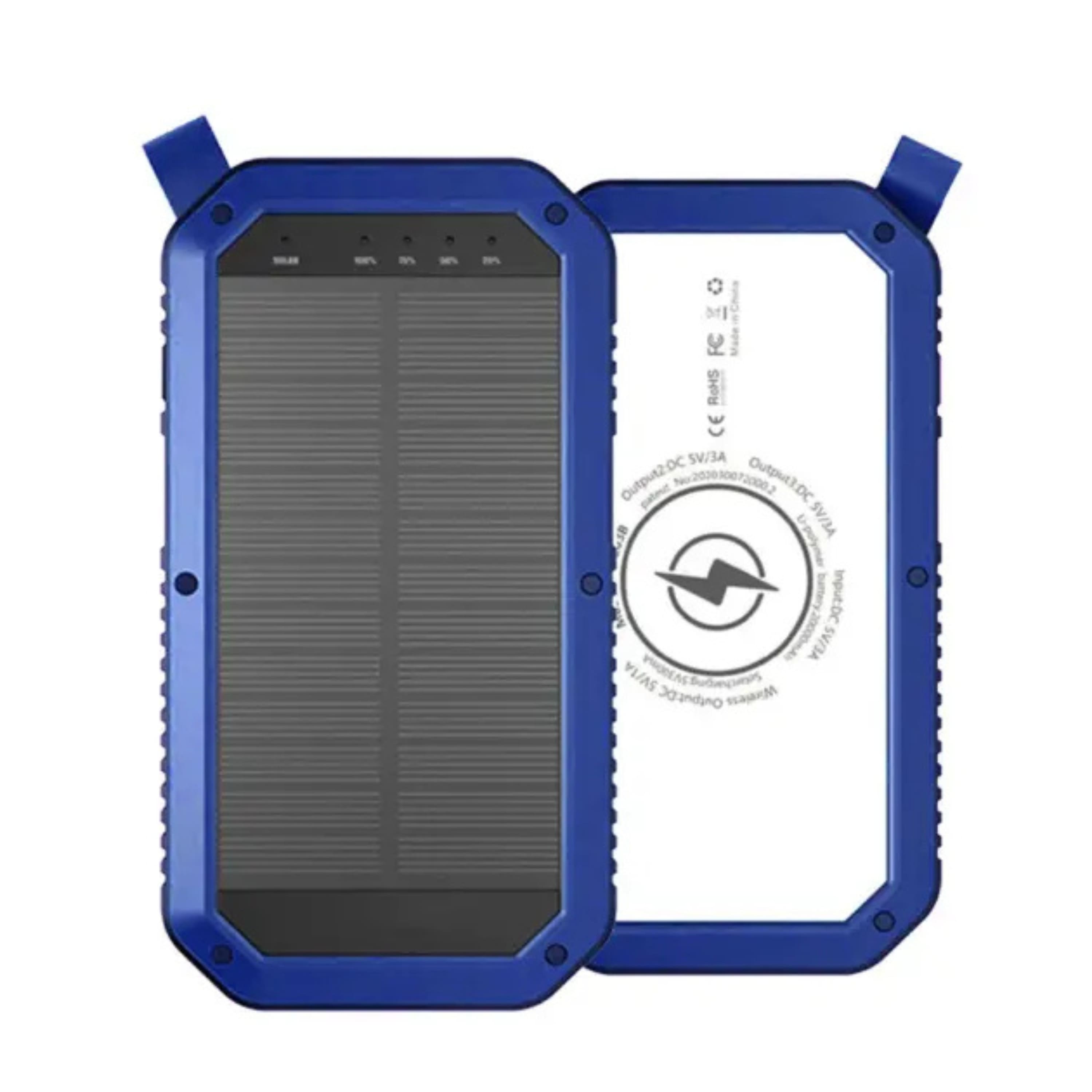 Kitcheniva - Mini Solar Power Bank 10,000mAh Wireless Charging With LED Flood Light - Blue