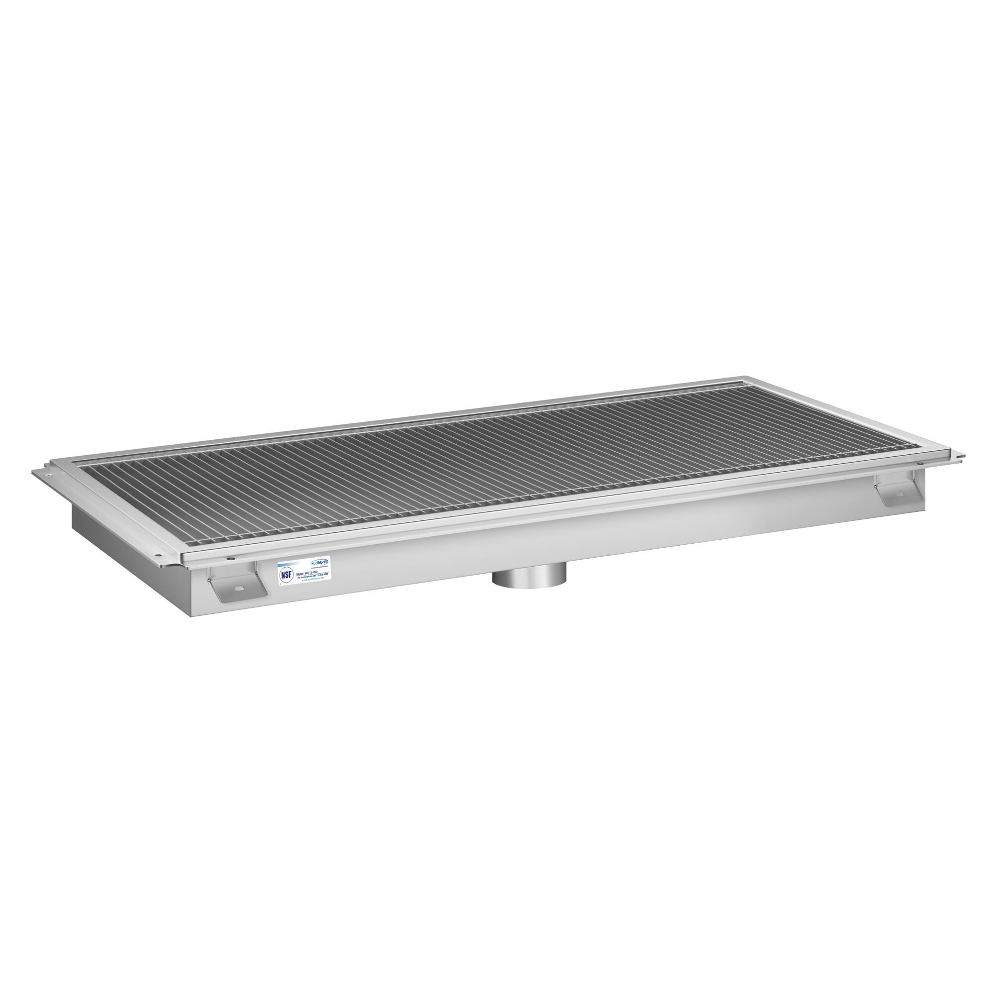 Angle. Koolmore - 18" x 42" Stainless Steel Floor Trough Drain, 14-Gauge with Subway-Style Grating & Removable Drain Basket, NSF Listed - Stainless-Steel.