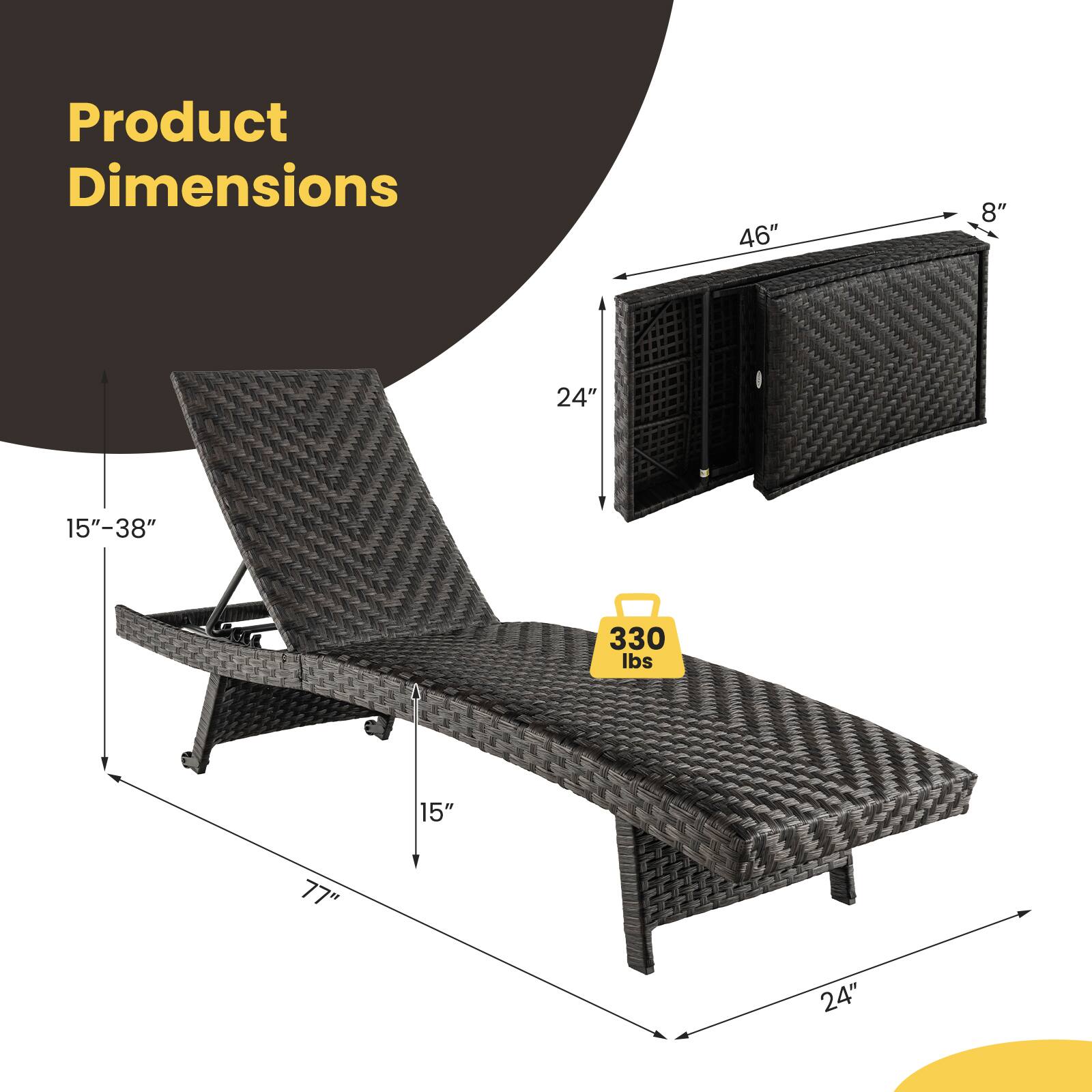 Product Dimensions: 46" x 8" x 24" x 15"-38" x 330 lbs x 15" x 77" x 24"