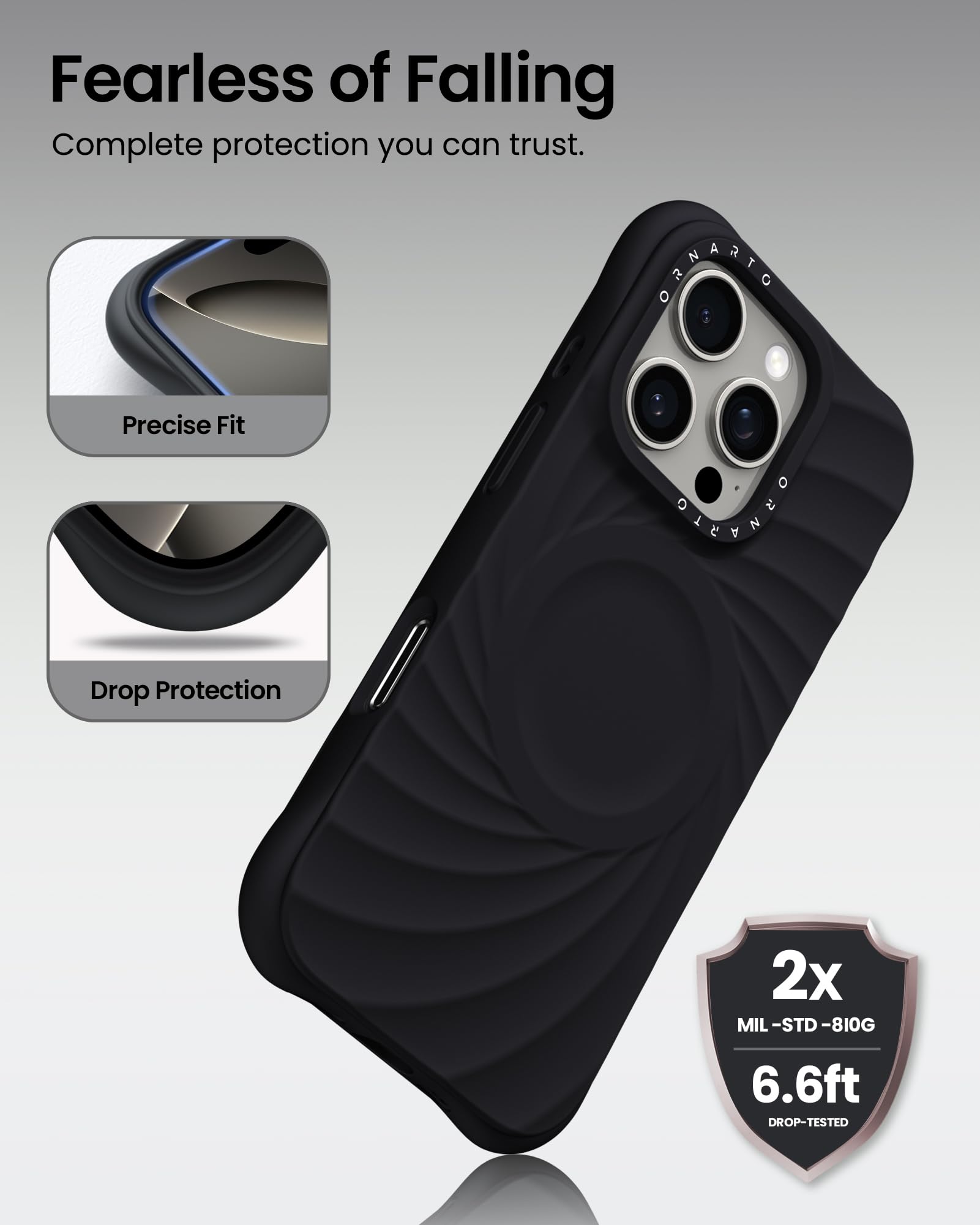Fearless of Falling Complete protection you can trust. Precise Fit OREANO Drop Protection 2x MIL-STD-810G 6.6ft DROP-TESTED