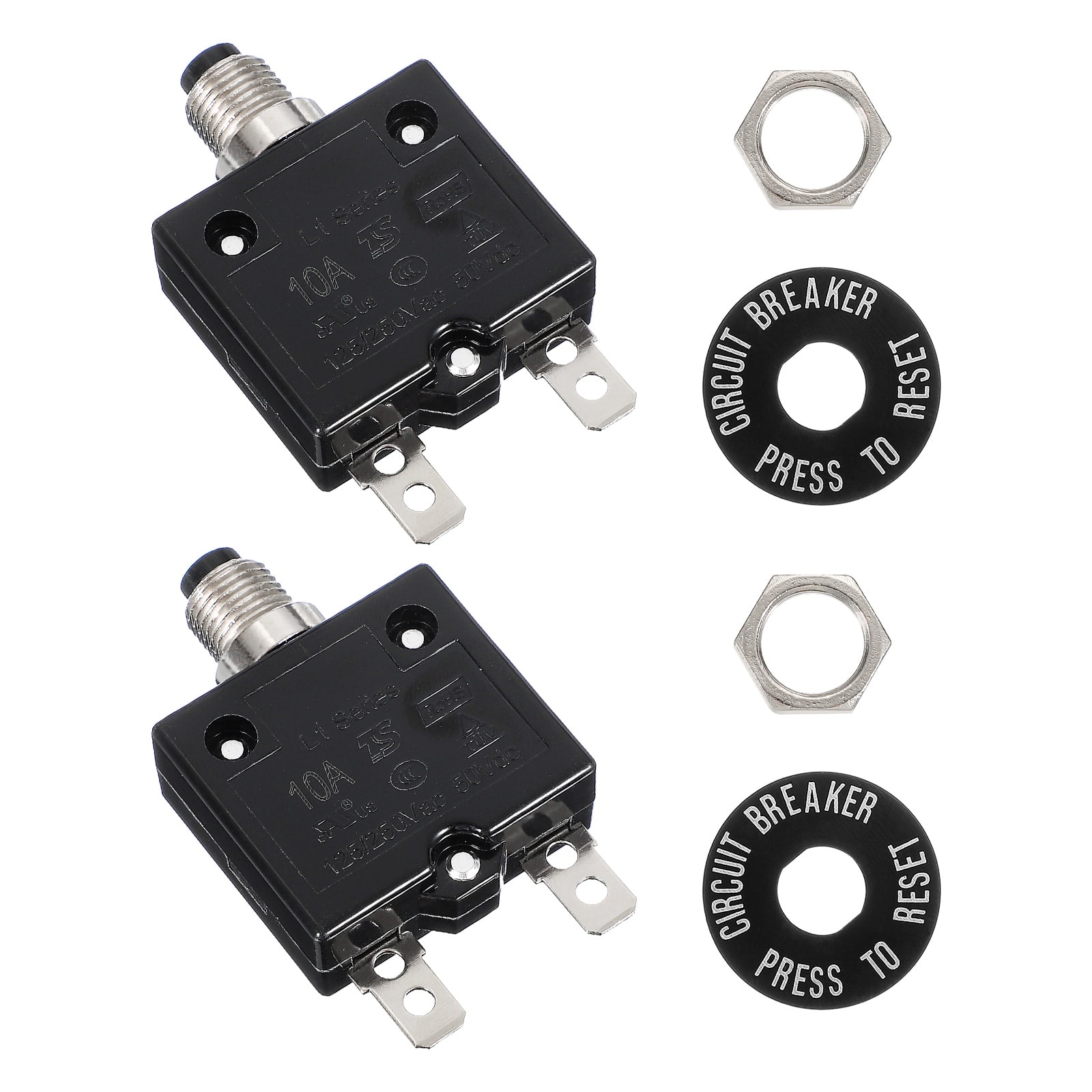 Unique Bargains - 2pcs 10A Push Button Circuit Breaker, 125/250V AC,50V DC, Manual Reset Thermal Overload Protector for Industrial - Black price history on PriceWatchPro