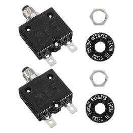 Unique Bargains - 2pcs 10A Push Button Circuit Breaker, 125/250V AC,50V DC, Manual Reset Thermal Overload Protector for Industrial - Black