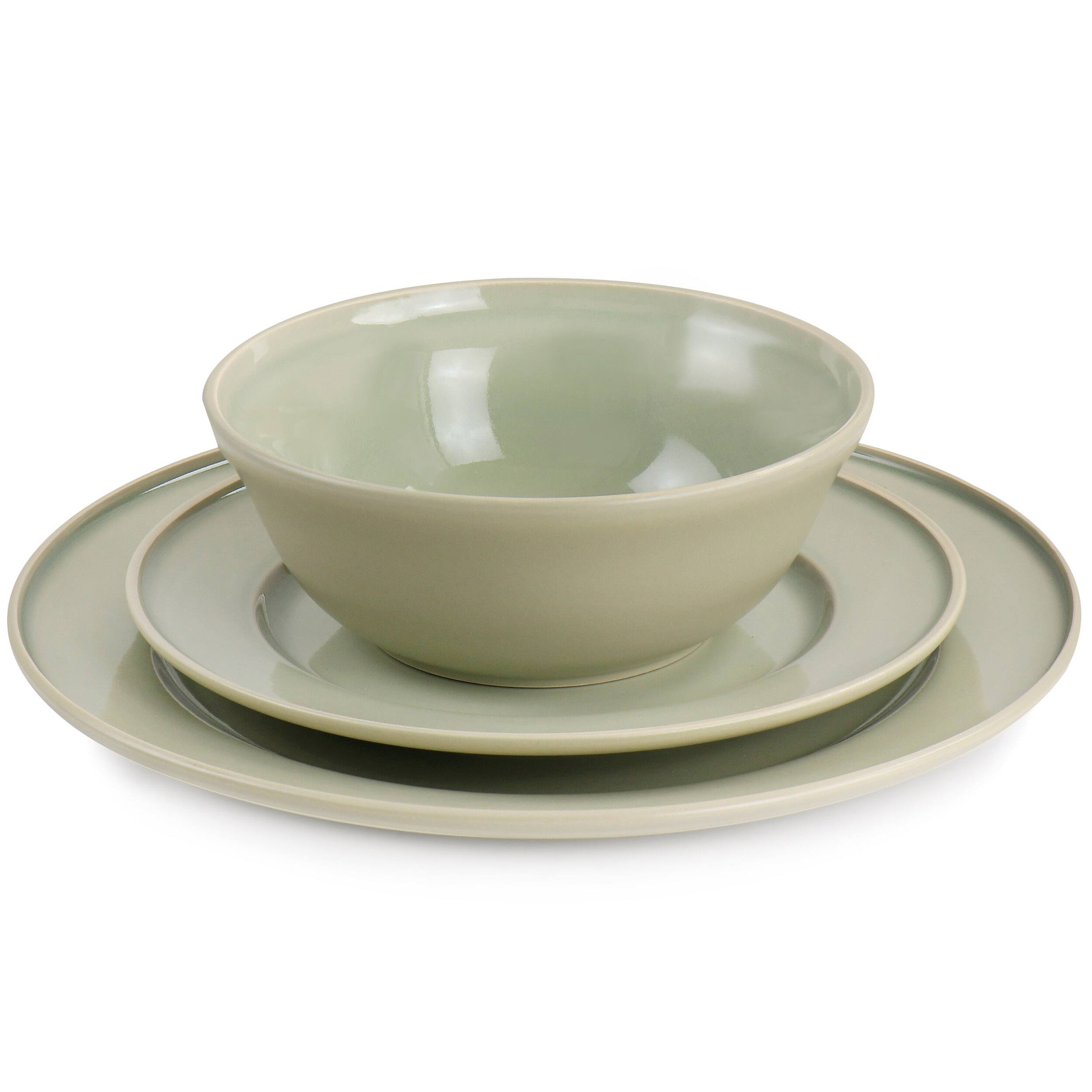 Alt View 2. Martha Stewart - Martha Stewart 12 Piece Reactive Glaze Stoneware Dinnerware Set in Sharkey Grey - Sharkey Gray.