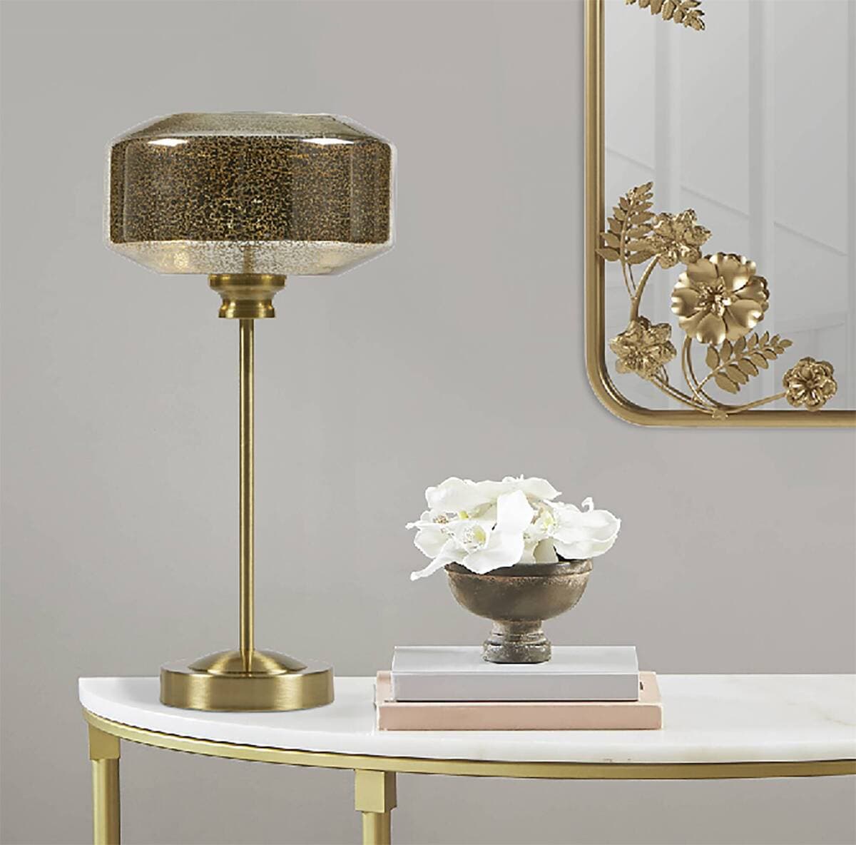 Alt View 6. Luckbyte - 17" Gold Mercury Glass Table Lamp.