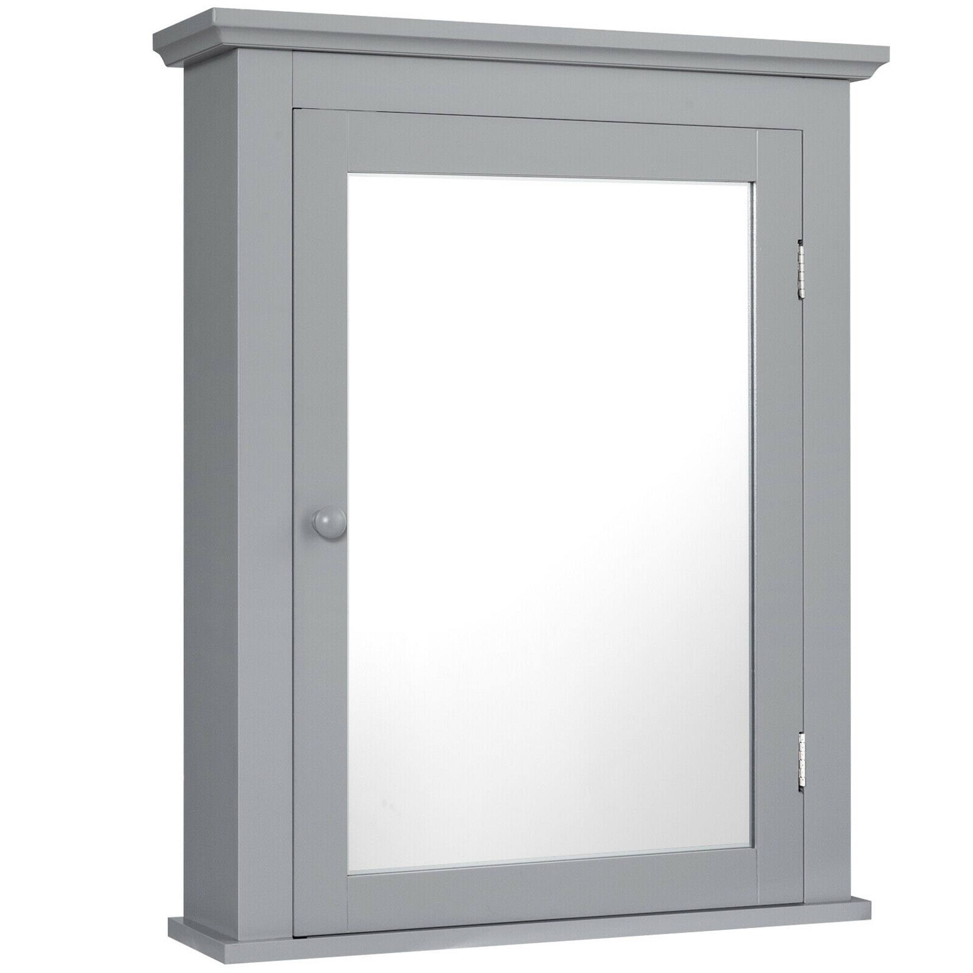 Alt View 4. Gymax - Gymax Bathroom Mirror Cabinet Wall Mounted Adjustable Shelf Medicine Grey - Grey.