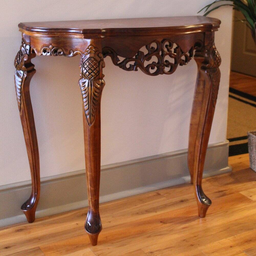 Angle. International Caravan - International Caravan Half Moon Wood Console Table - Brown Stain.
