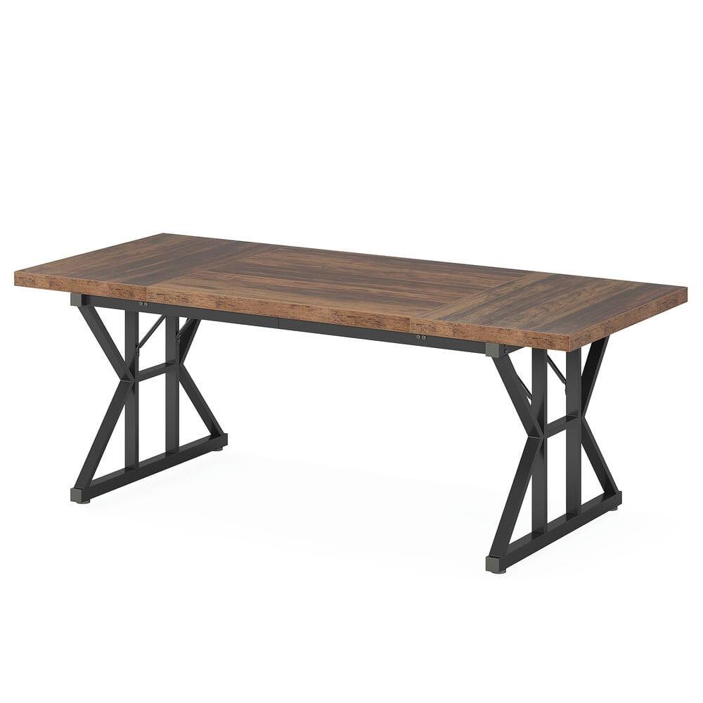 Angle. Resenkos - Kadyn Dining Table, Living Room Table Wood, Farmhouse 70.8" Kitchen Table for 6 People,Light Walnut & Black - Light Brown.