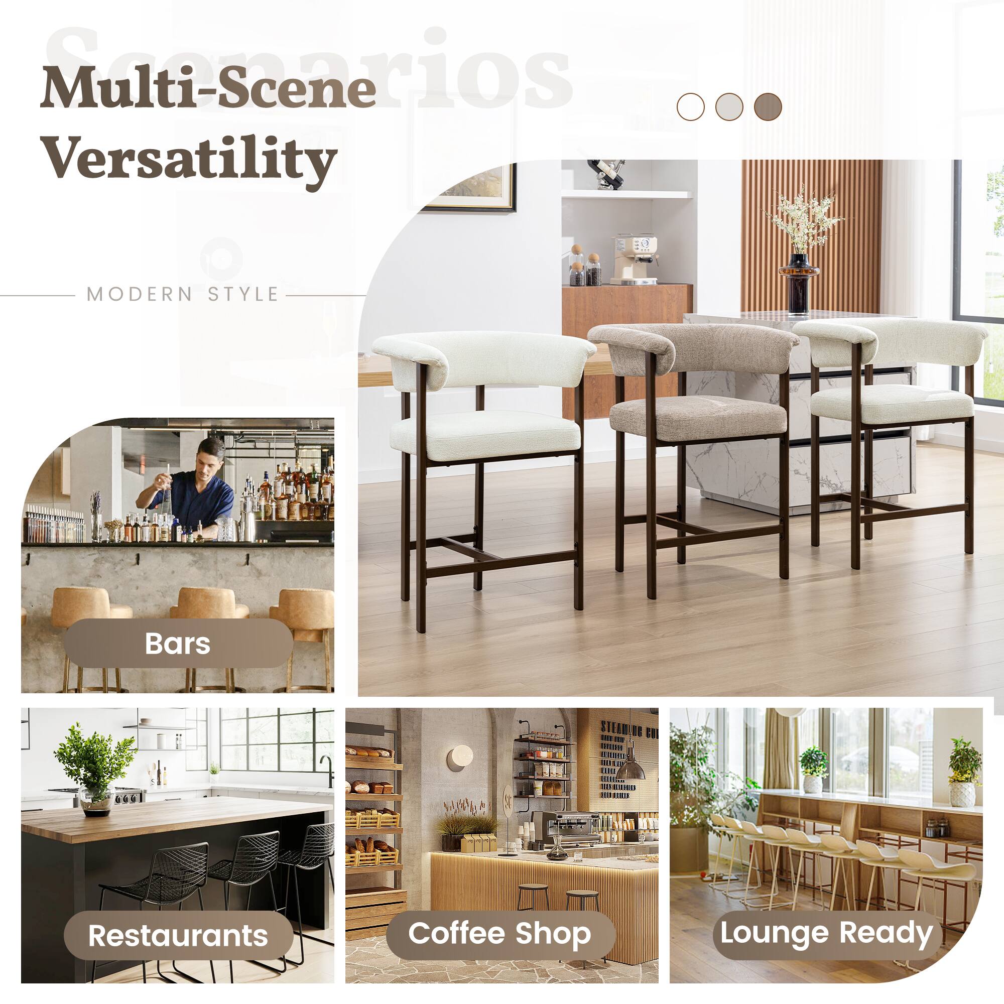 Multi-Scenarios Multi-Scene Versatility  
MODERN STYLE  
Bars  
Restaurants  
Coffee Shop  
Lounge Ready