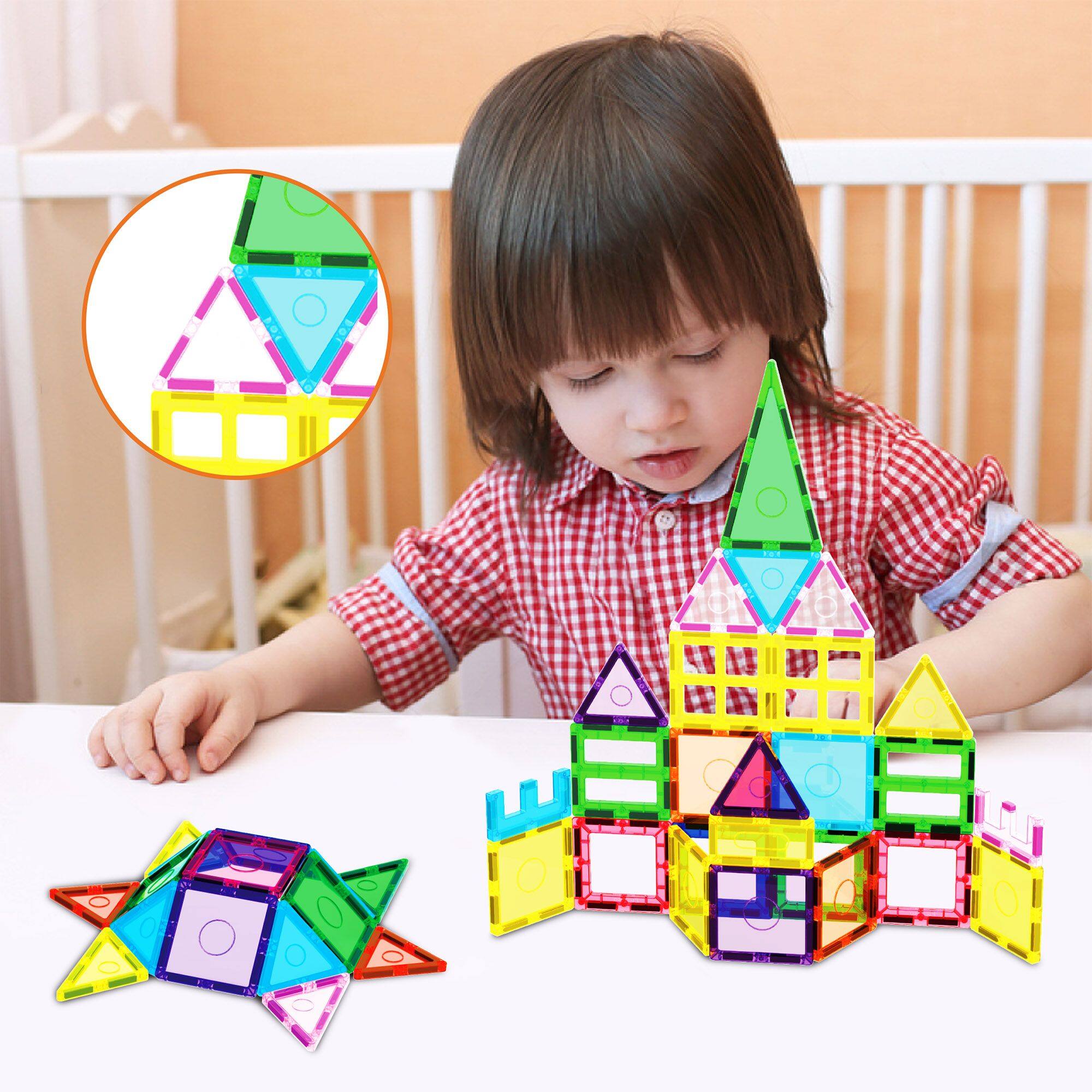 Alt View 4. Everplay - Everplay Magnetic Tiles For Kids, 61PCS Construction STEM Building Blocks Educational Toy - Multicolor.