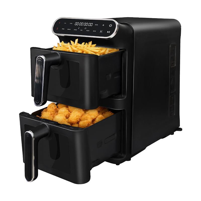 Angle. WHALL - Whall 11L Dual Basket Air Fryer – Independent Dual Zone Cooking, Visible Windows, One-Touch Smart Control, 9 Presets - black.