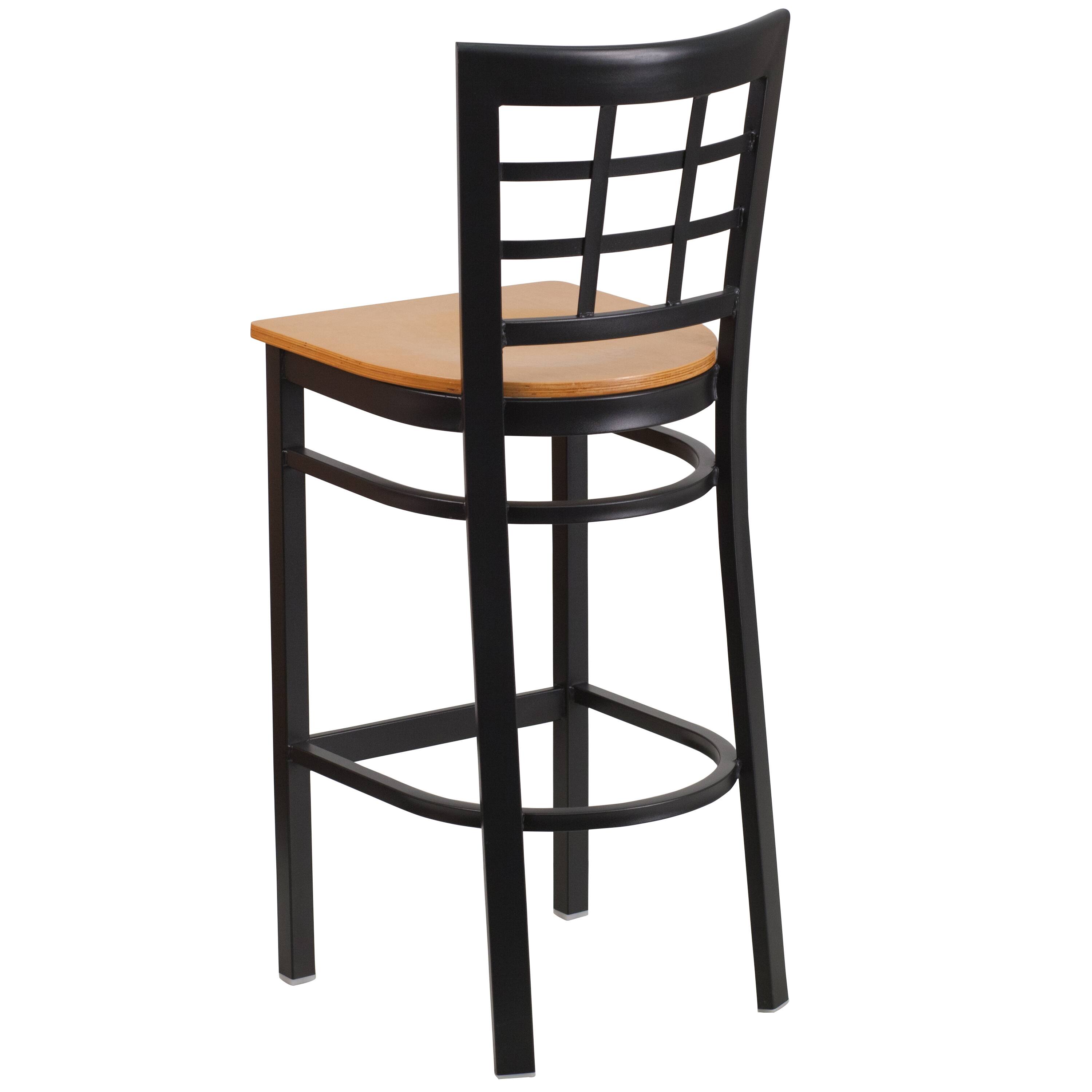 Alt View 3. Emma + Oliver - Window Back Metal Restaurant Dining Barstool - Natural Wood Seat/Black Metal Frame.