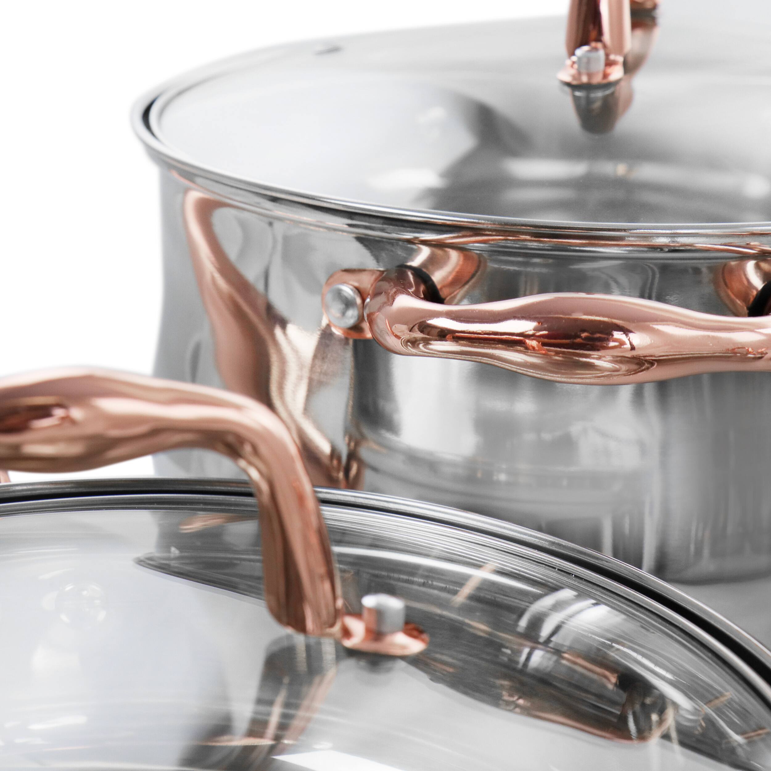 Alt View 8. Gibson - Gibson Home Bransonville 8 Piece Stainless Steel Cookware Set in Chrome and Bronze - Bronze.
