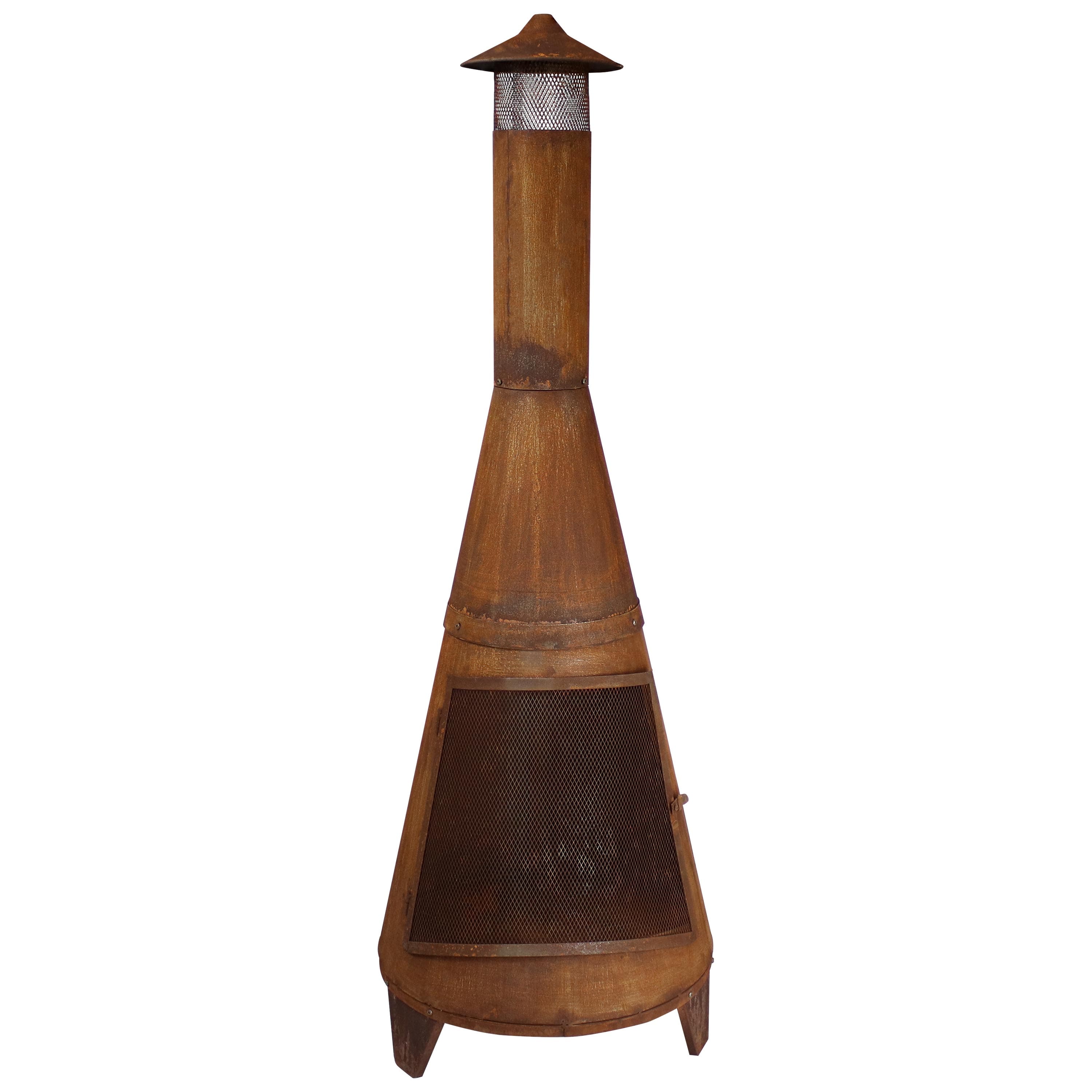 Sunnydaze - 70 in Steel Wood Burning Chiminea Fire Pit with Rain Cap - Rustic - Dark Orange