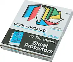 C-LINE
DIVIDE & ORGANIZE
By COLOR
50 Top Loading Sheet Protectors
11" x 8.5" Sheets
See Thru Pastel Colors
Top Load
No Punching Necessary
52010