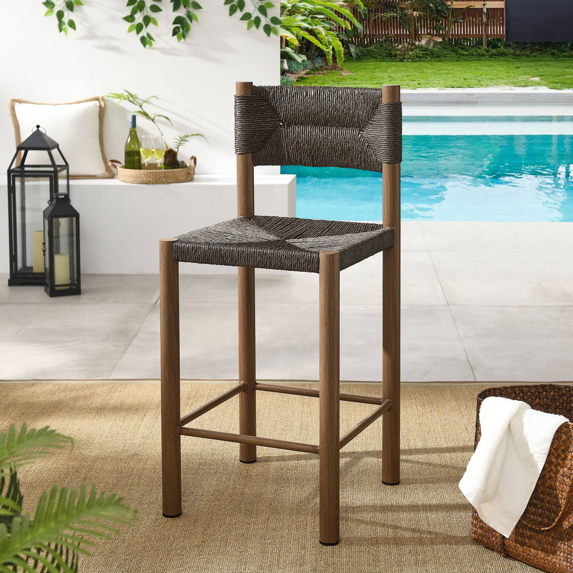 Alt View 1. Modway - Parkland Outdoor Patio Rattan and Aluminum Counter Stools Set of 2 by Modway - Walnut.