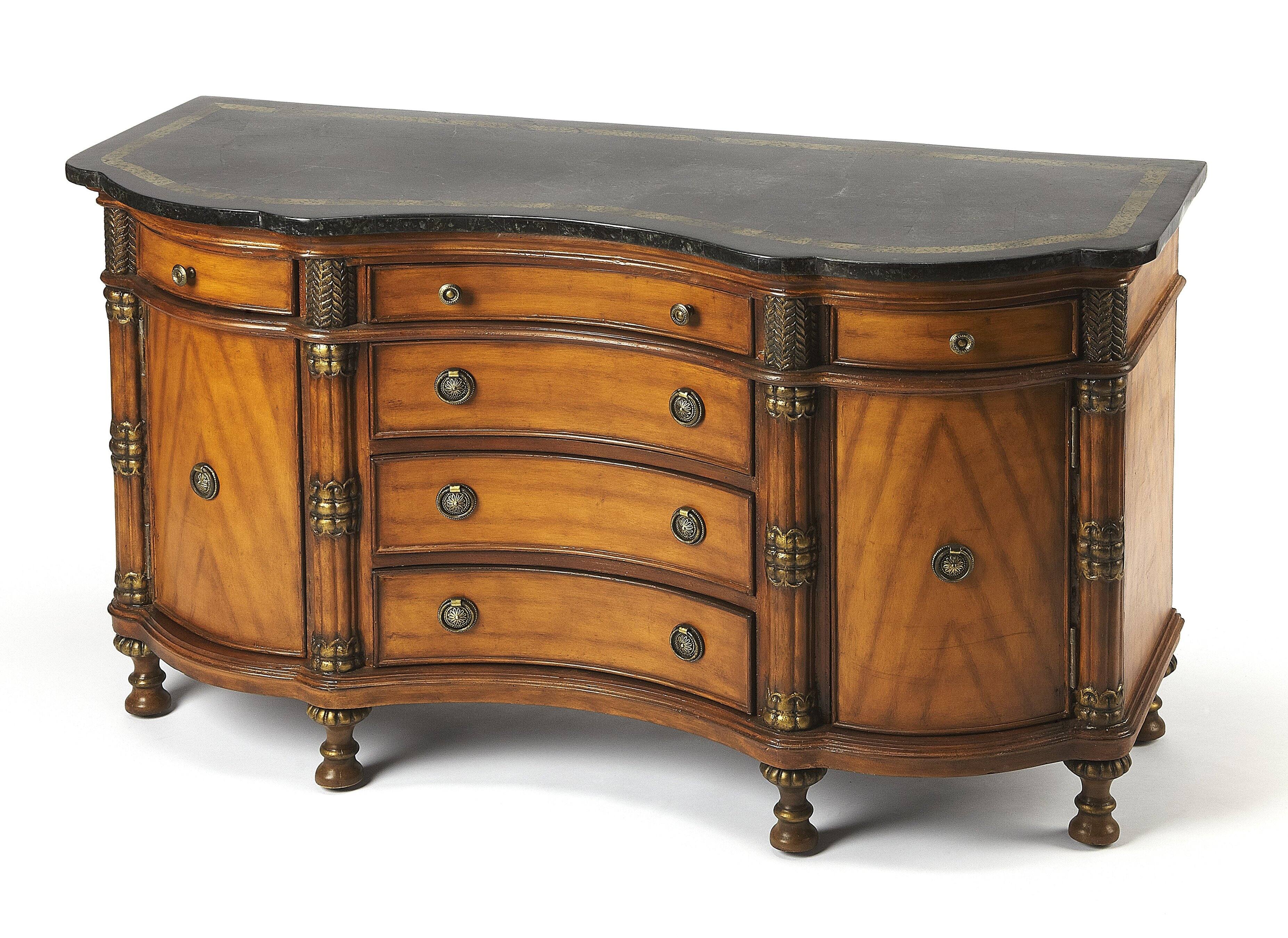 Front. Butler Specialty - Alberto 53 in. W Demilune Fossil Stone and Wood 6 Drawer Sideboard with 2 Door Storage Area - Multi-Color.