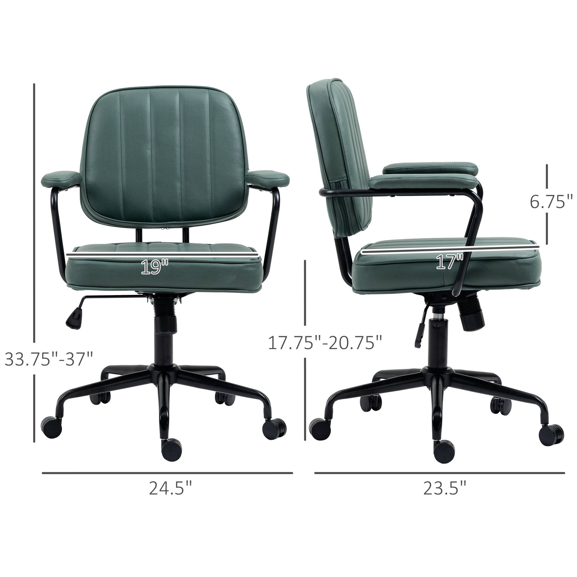 The text can be grouped as follows:

- Height: 33.75"-37"
- Width: 24.5"
- Depth: 17.75"-20.75"
- Seat height: 6.75"
- Armrest height: 19"
- Base width: 23.5"