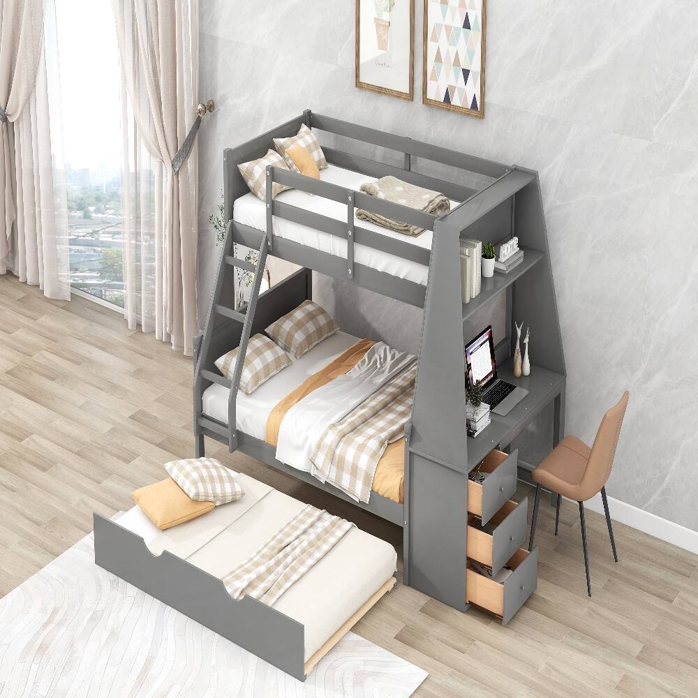 Back. Loheer - Loheer Twin over Full Bunk Bed with Trundle Desk Storage Drawers Gray - Gray.