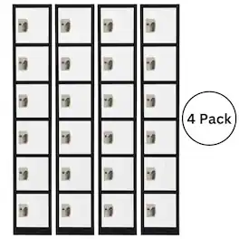AdirOffice - Storage Locker 629-Series 72" H 6-Tier Steel Key Lock 6-Shelf Locker with Key Lock, 4/Pack - Black Bidy/White Doors