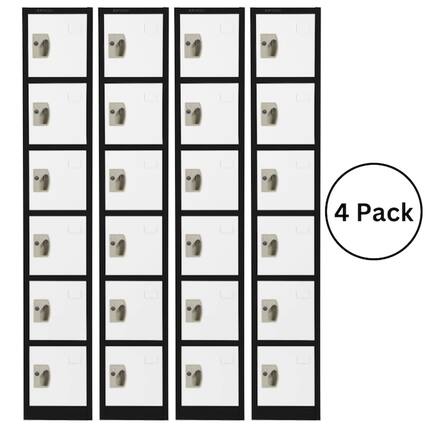 Front. AdirOffice - Storage Locker 629-Series 72" H 6-Tier Steel Key Lock 6-Shelf Locker with Key Lock, 4/Pack - Black Bidy/White Doors.