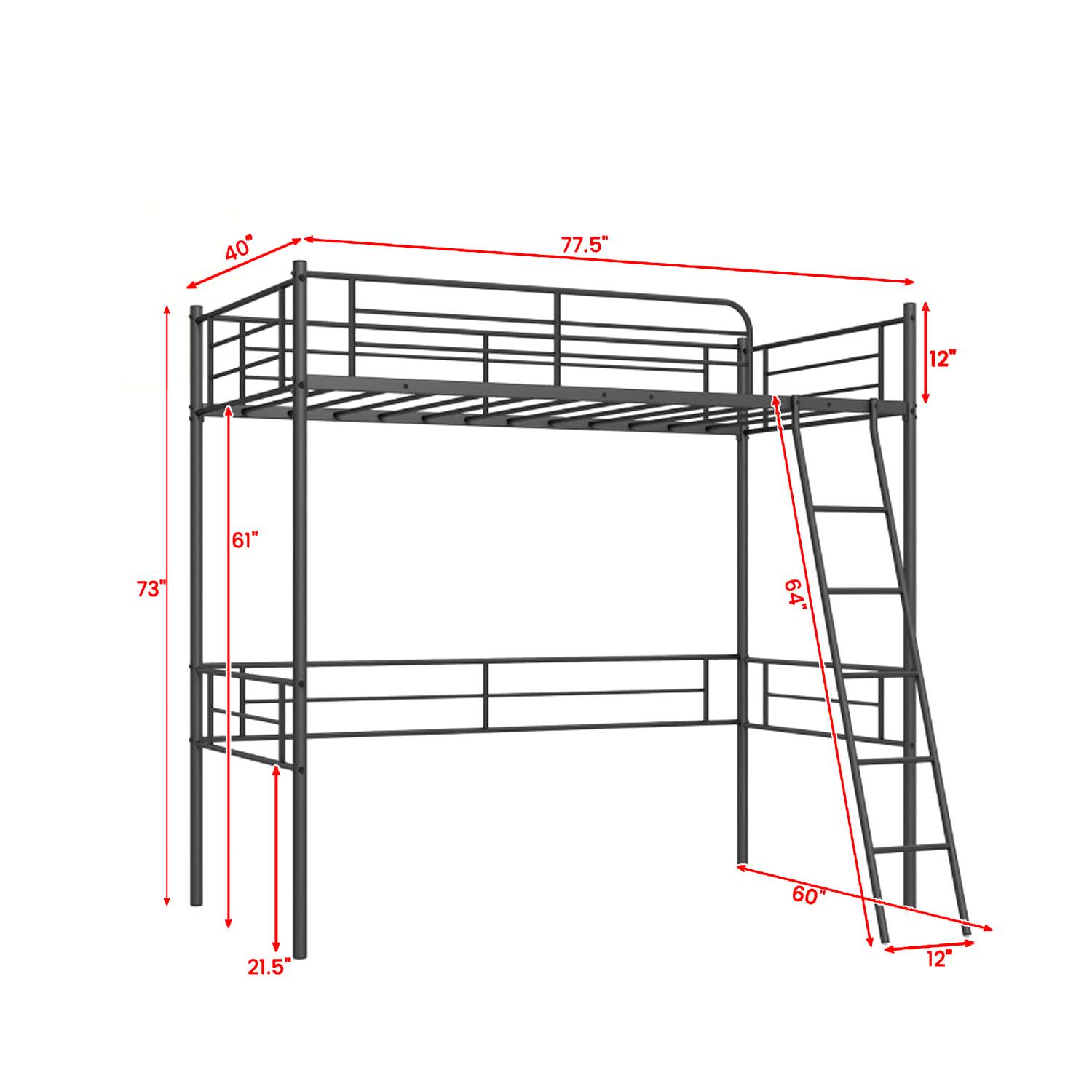 40" 77.5" 12" 73" 61" 64" 60" 21.5" 12"