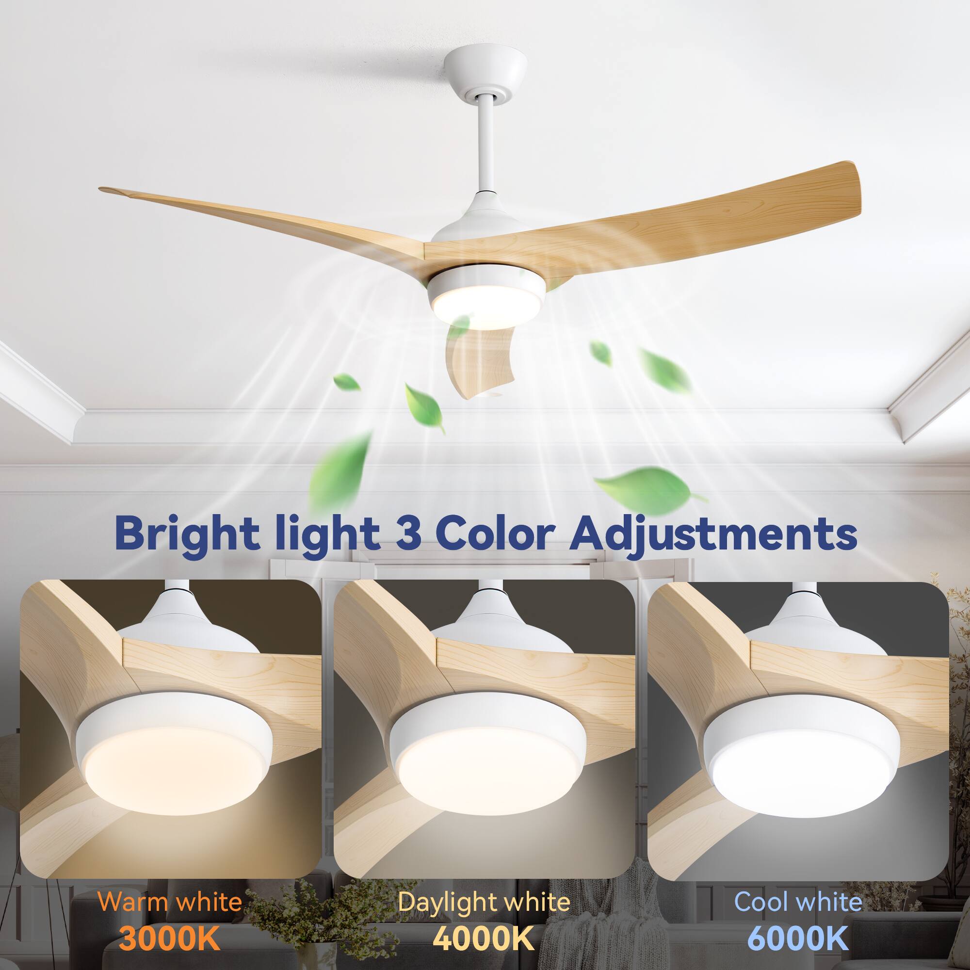 Bright light 3 Color Adjustments  
Warm white 3000K  
Daylight white 4000K  
Cool white 6000K